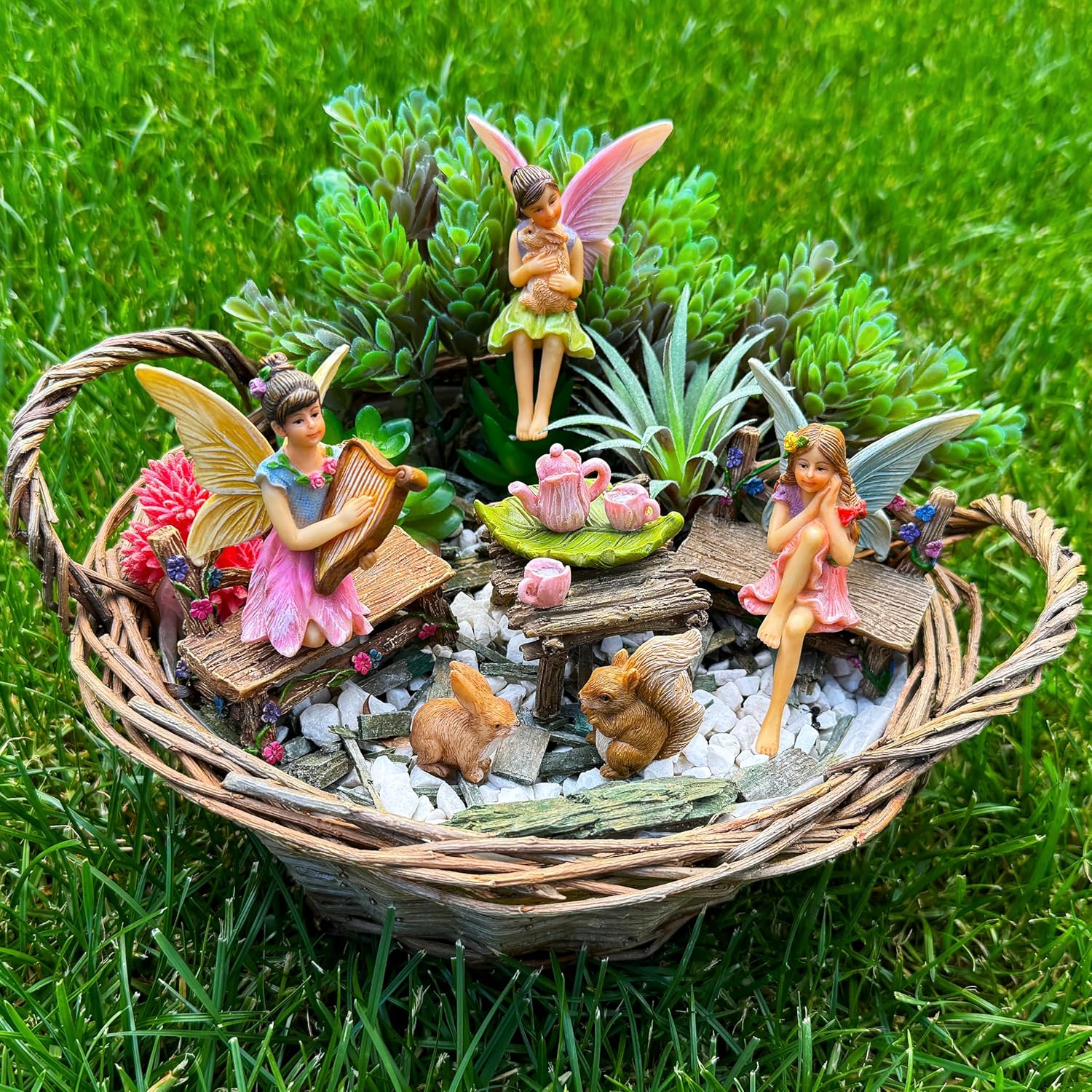 Mood Lab Fairy Garden - Miniature Figurines & Accessories Starter Kit - Fairy Garden Set of 12 pcs - Outdoor or House Decor