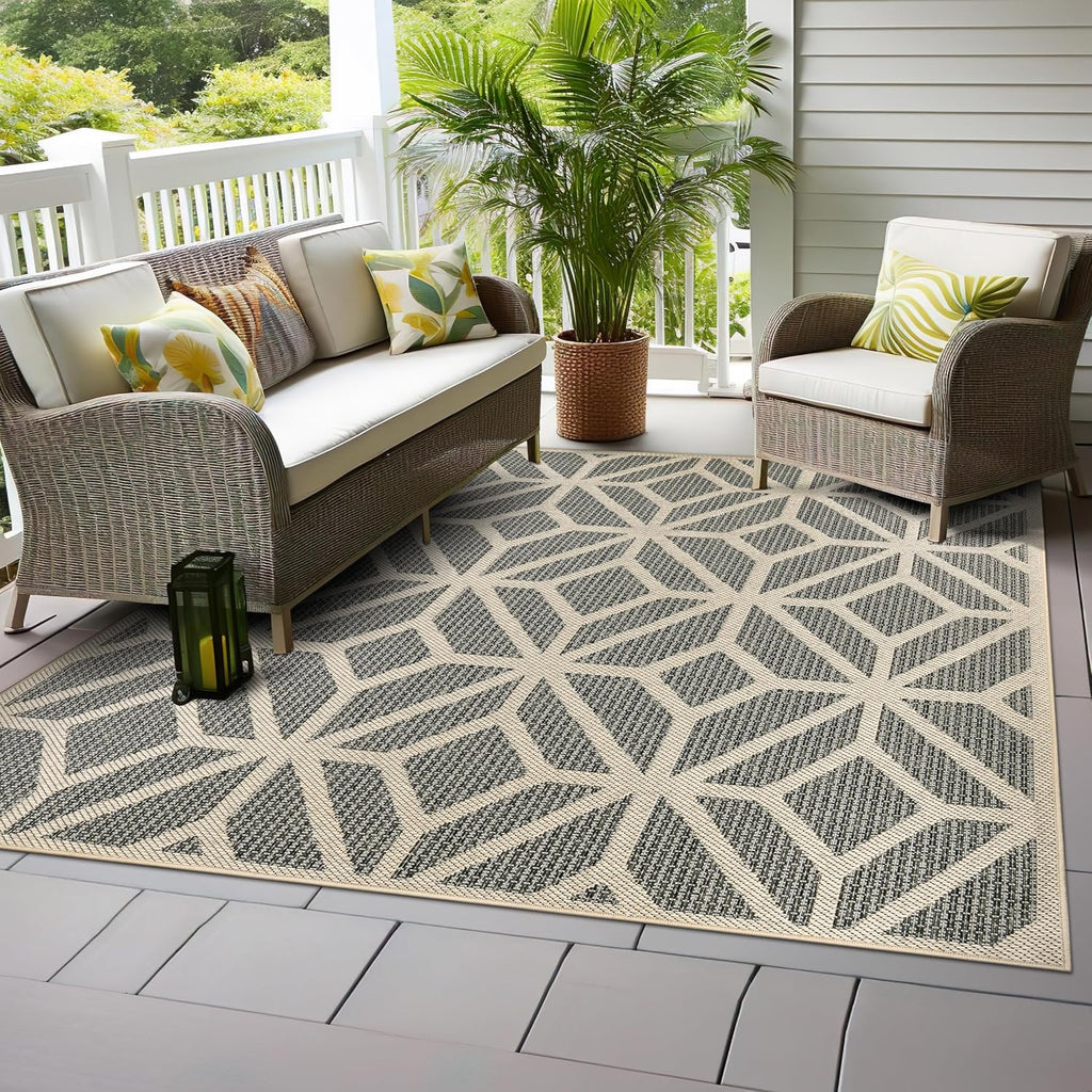 Rugshop Contemporary Geometric Indoor/Outdoor Square Rug 6' 6" Blue