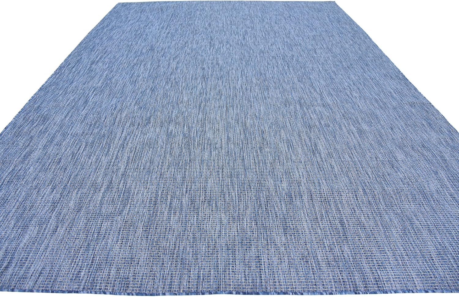Unique Loom Collection Casual Transitional Solid Heathered Indoor/Outdoor Flatweave Area Rug (9' x 12' Rectangle, Blue/Navy Blue)