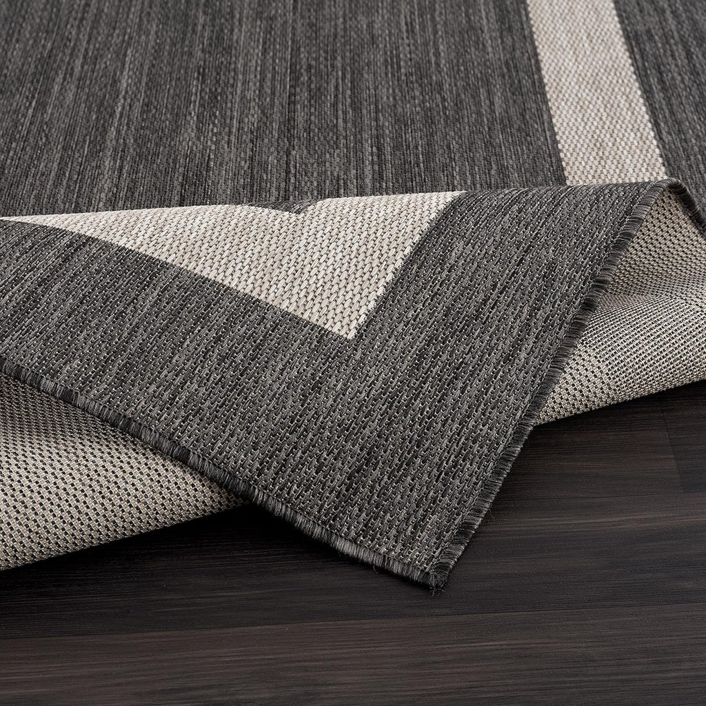 CAMILSON Outdoor Rug 9x12, Large Modern Outside Rugs for Patios Porches Waterproof Durable Washable Non-Shedding, Easy-to-Clean Indoor Outdoor Area Carpet (9 x 12, Bordered - Dark Gray/Light Gray)