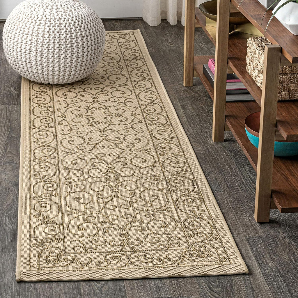 JONATHAN Y SMB106A-28 Charleston Vintage Filigree Textured Weave Indoor/Outdoor Beige 2 ft. x 8 ft. Runner Rug, Classic,Easy-Cleaning,HighTraffic,LivingRoom,Backyard, Non Shedding