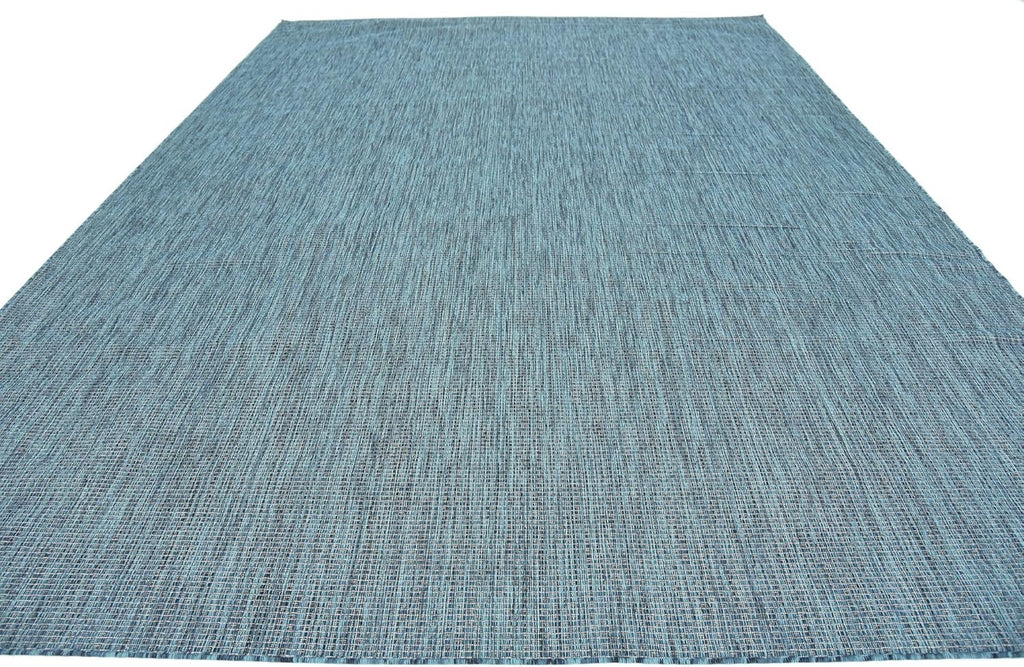 Unique Loom Collection Casual Transitional Solid Heathered Indoor/Outdoor Flatweave Area Rug (9' x 12' Rectangle, Teal/Navy Blue)