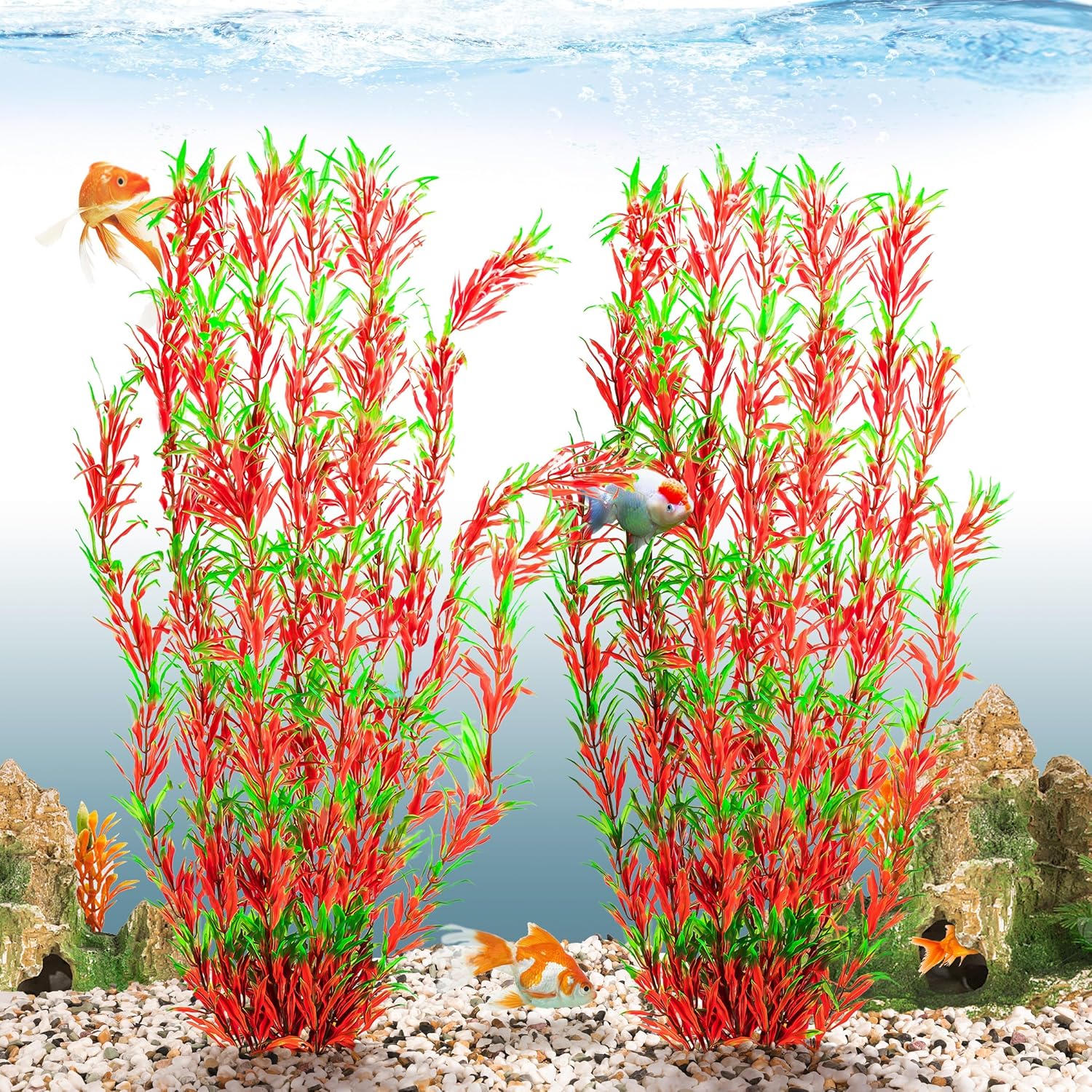 MyLifeUNIT Aquarium Plants, 21 Inches Tall Plastic Fish Tank Plants for Fish Tank Decorations and Aquarium Decor (Wine Red)