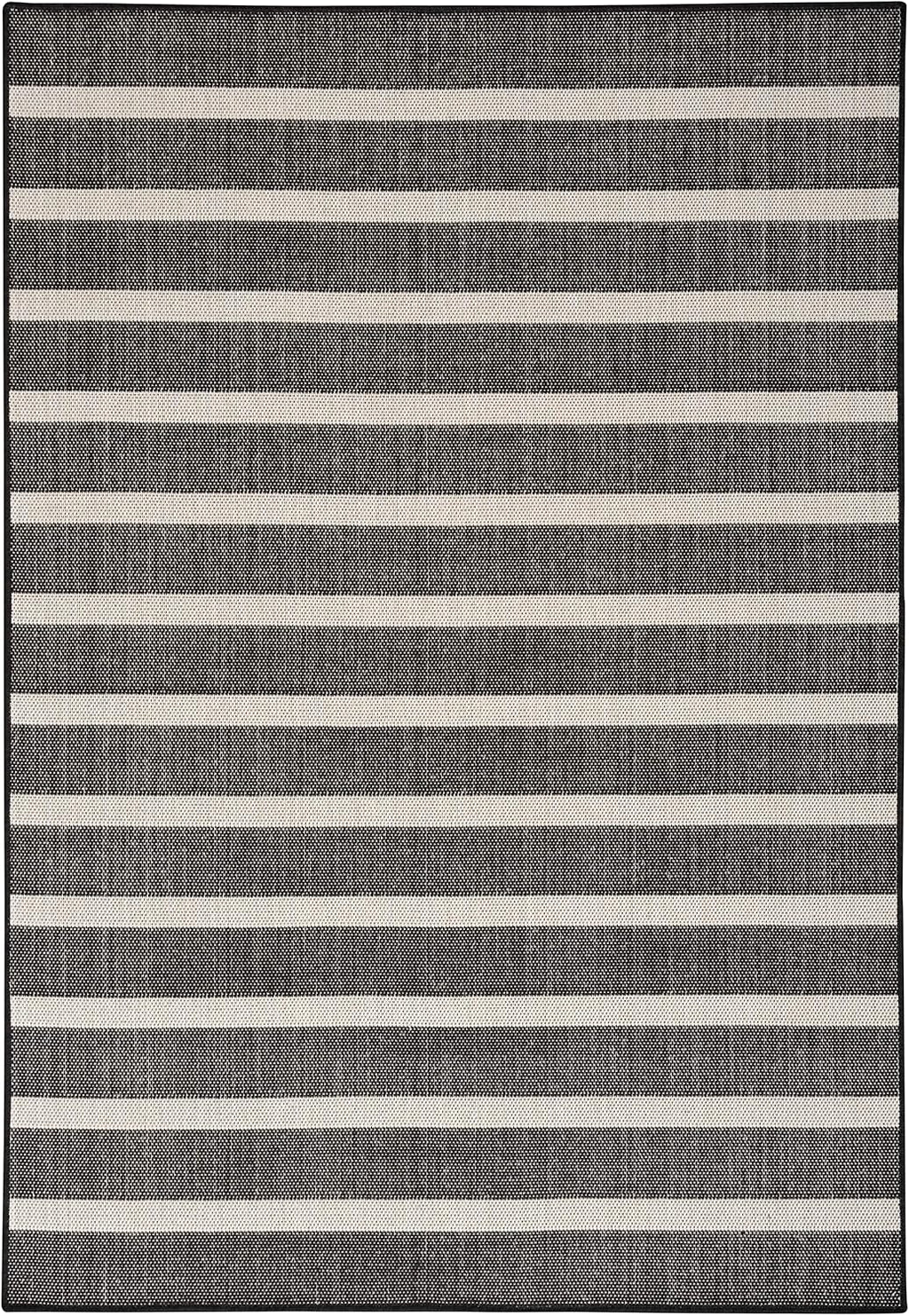 Nourison Home Positano Indoor/Outdoor Black Ivory 5' x 7' Area Rug, Easy Cleaning, Non Shedding, Bed Room, Living Room, Dining Room, Deck, Backyard, Patio (5x7)