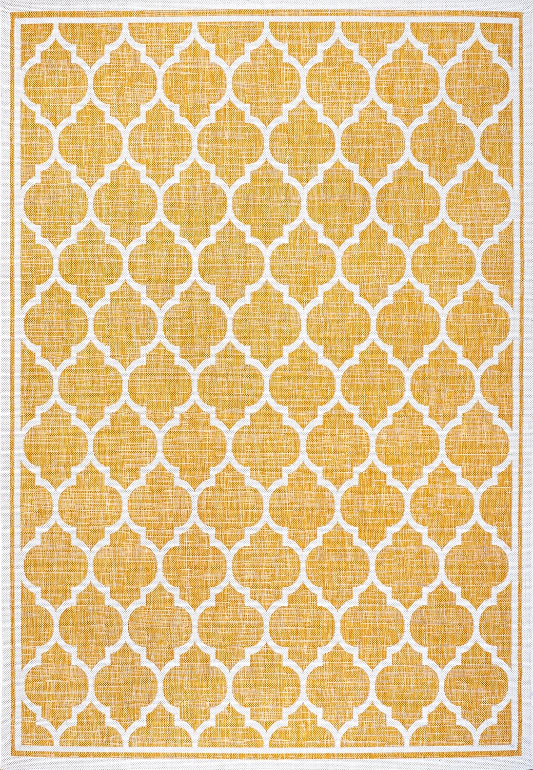 Eyely BMS109F-5 Santa Monica Trebol Moroccan Trellis Textured Weave Indoor/Outdoor Area Rug Coastal;Bohemian, Bedroom, Backyard, Patio, Easy-Cleaning, Non-Shedding, 5 X 8, Yellow/Cream