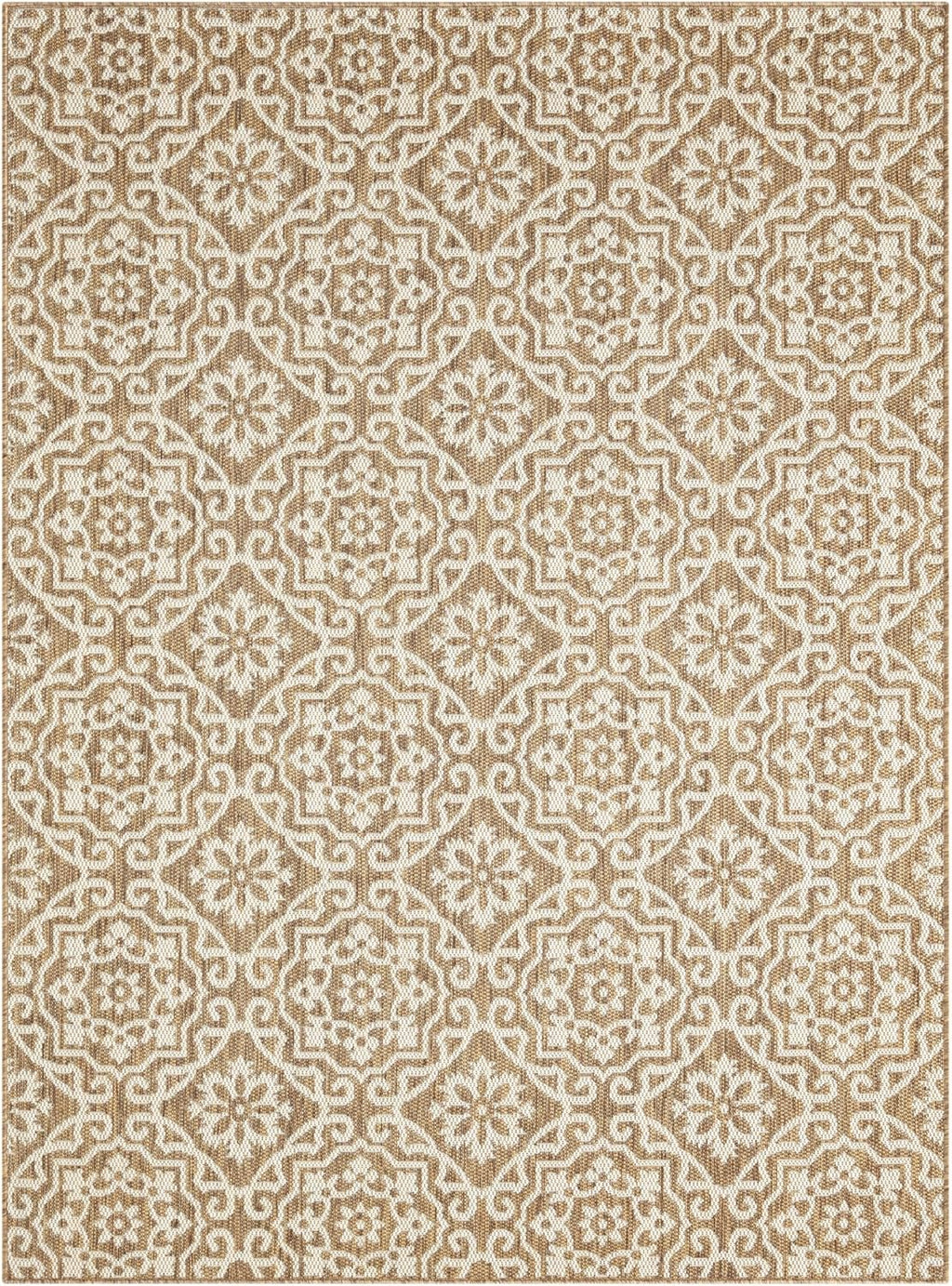 Nicole Miller New York Patio Country Julia Transitional Geometric Indoor/Outdoor Area Rug, Brown/Beige, 6'6"x9'2"