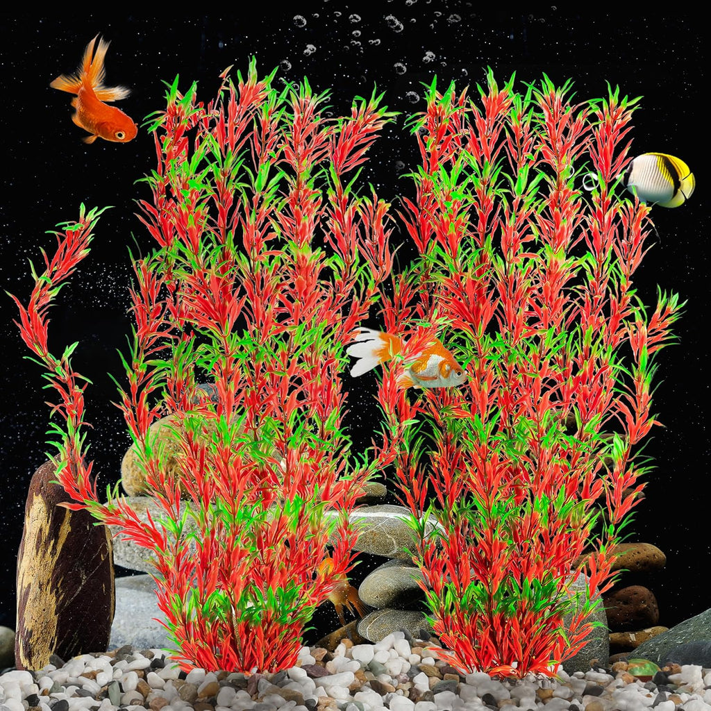 MyLifeUNIT Aquarium Plants, 21 Inches Tall Plastic Fish Tank Plants for Fish Tank Decorations and Aquarium Decor (Wine Red)