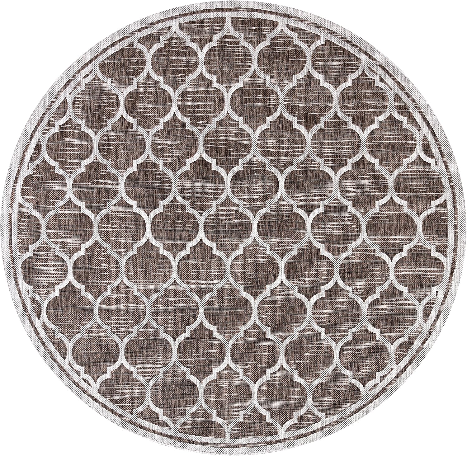 Eyely BMS109B-5R Santa Monica Trebol Moroccan Trellis Textured Weave Indoor/Outdoor Area Rug Coastal;Bohemian, Bedroom, Backyard, Patio, Easy-Cleaning, Non-Shedding, 5' Round, Espresso/Taupe
