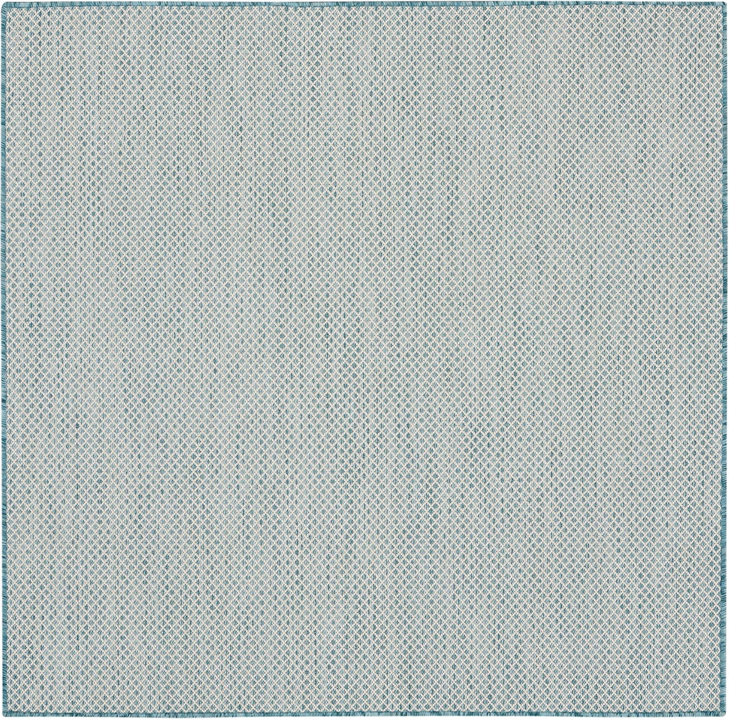 Nourison Home Courtyard Indoor/Outdoor Ivory/Aqua 5' x Square Area Rug, Easy Cleaning, Non Shedding, Bed Room, Living Room, Dining Room, Backyard, Deck, Patio (5 Square)