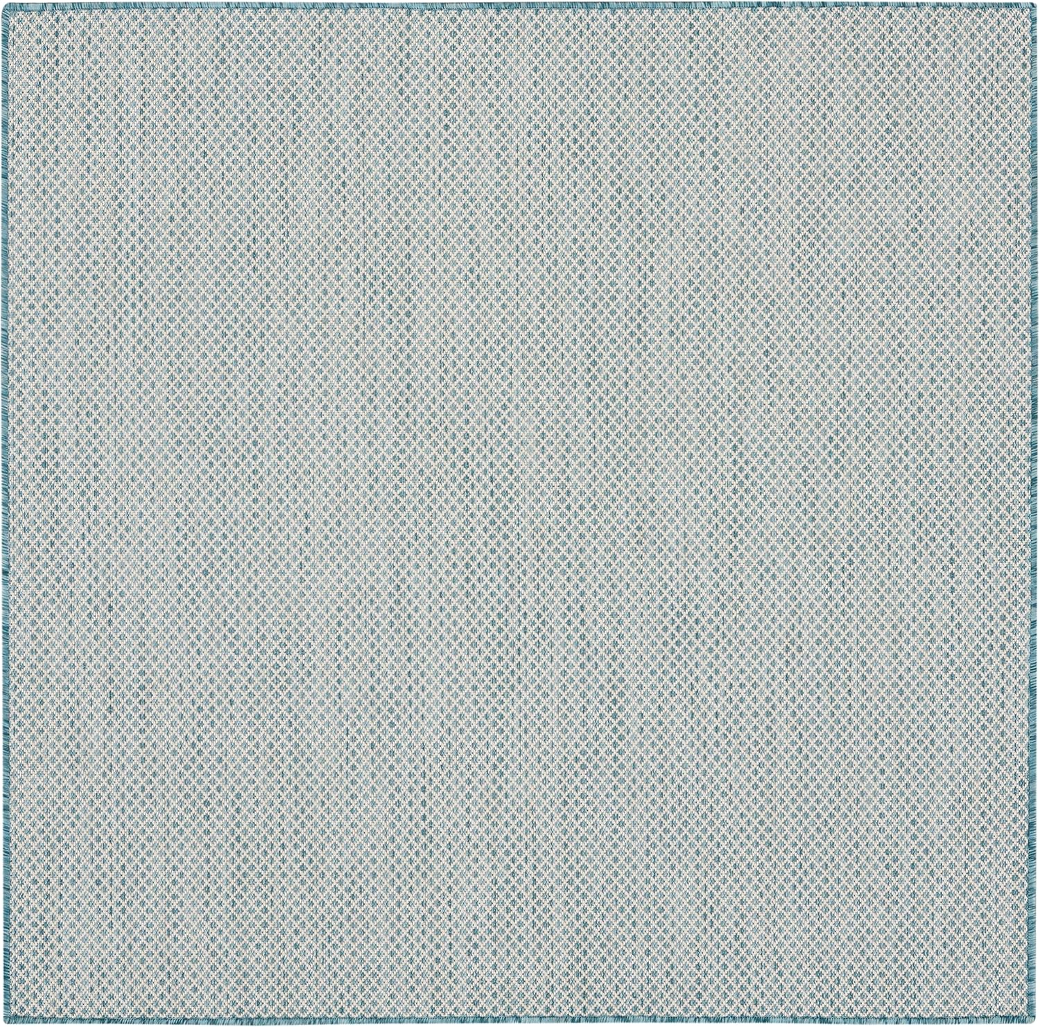 Nourison Home Courtyard Indoor/Outdoor Ivory/Aqua 5' x Square Area Rug, Easy Cleaning, Non Shedding, Bed Room, Living Room, Dining Room, Backyard, Deck, Patio (5 Square)