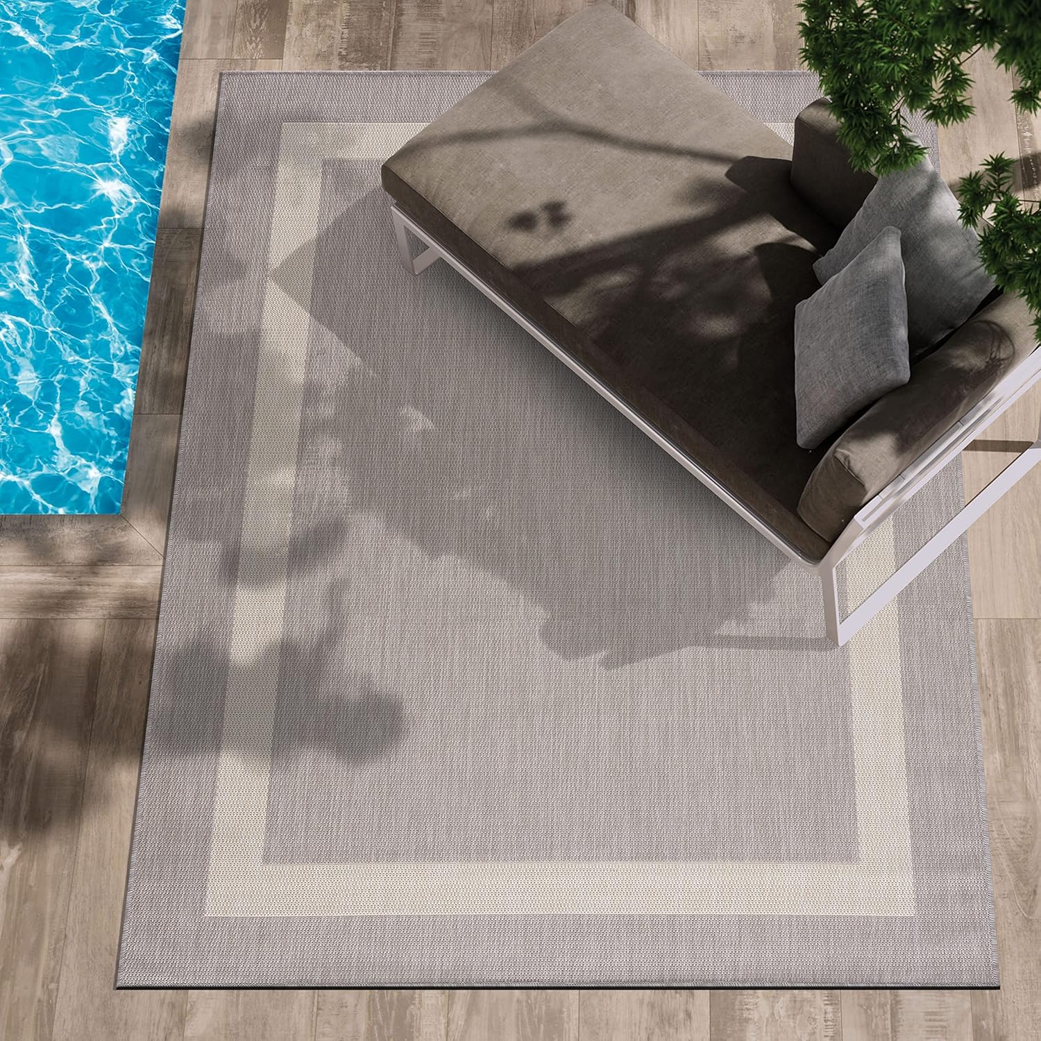 CAMILSON Outdoor Rug 9x12,Large Modern Outside Rugs for Patios Porches Waterproof Durable Washable Non-Shedding, Easy-to-Clean Indoor Outdoor Area Carpet (9 x 12, Bordered - Gray/White)
