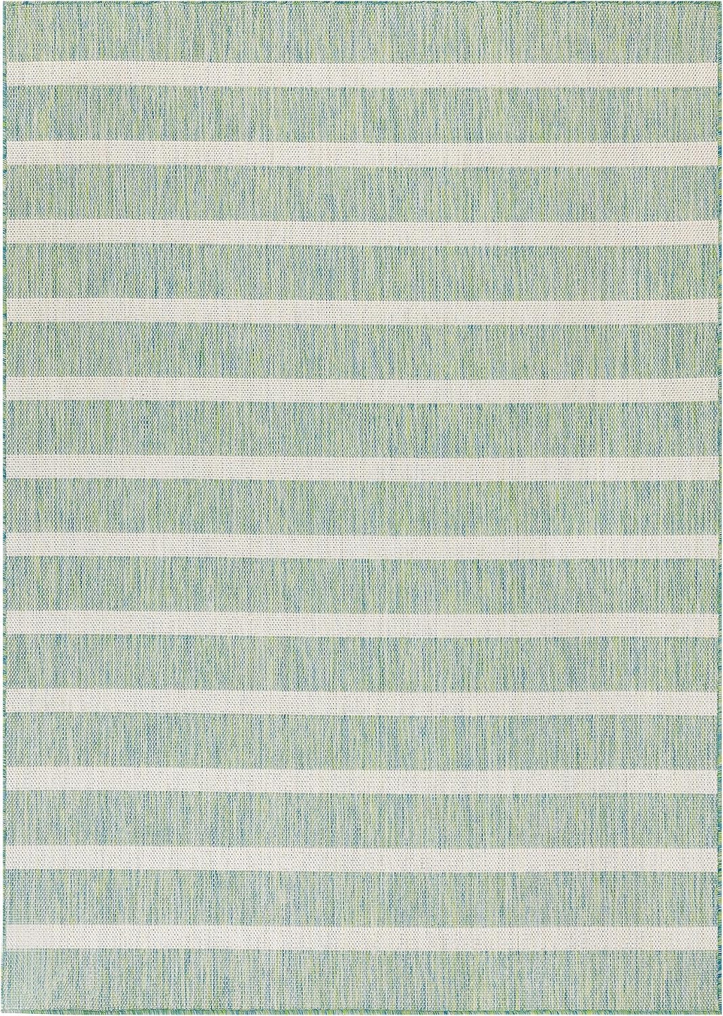 Nourison Home Positano 9' x 12' Indoor/Outdoor Blue Green Ivory Area Rug, Easy Cleaning, Non Shedding, Coastal Style, Striped, Rectangular