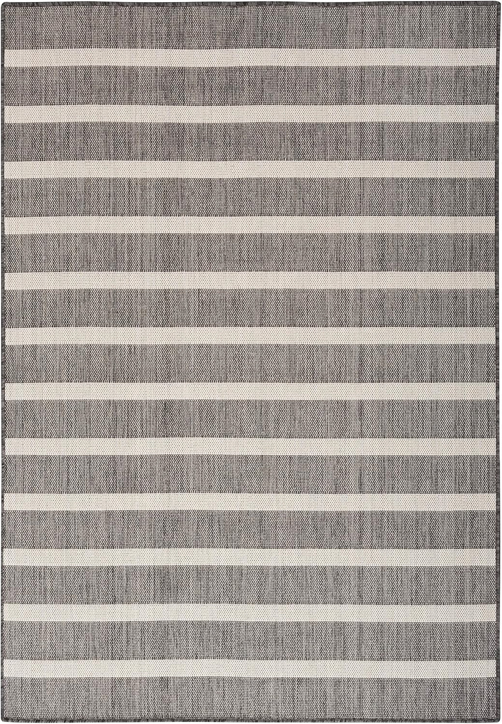 Nourison Home Positano Indoor/Outdoor Charcoal Ivory 5' x 7' Area Rug, Easy Cleaning, Non Shedding, Bed Room, Living Room, Dining Room, Deck, Backyard, Patio (5x7)