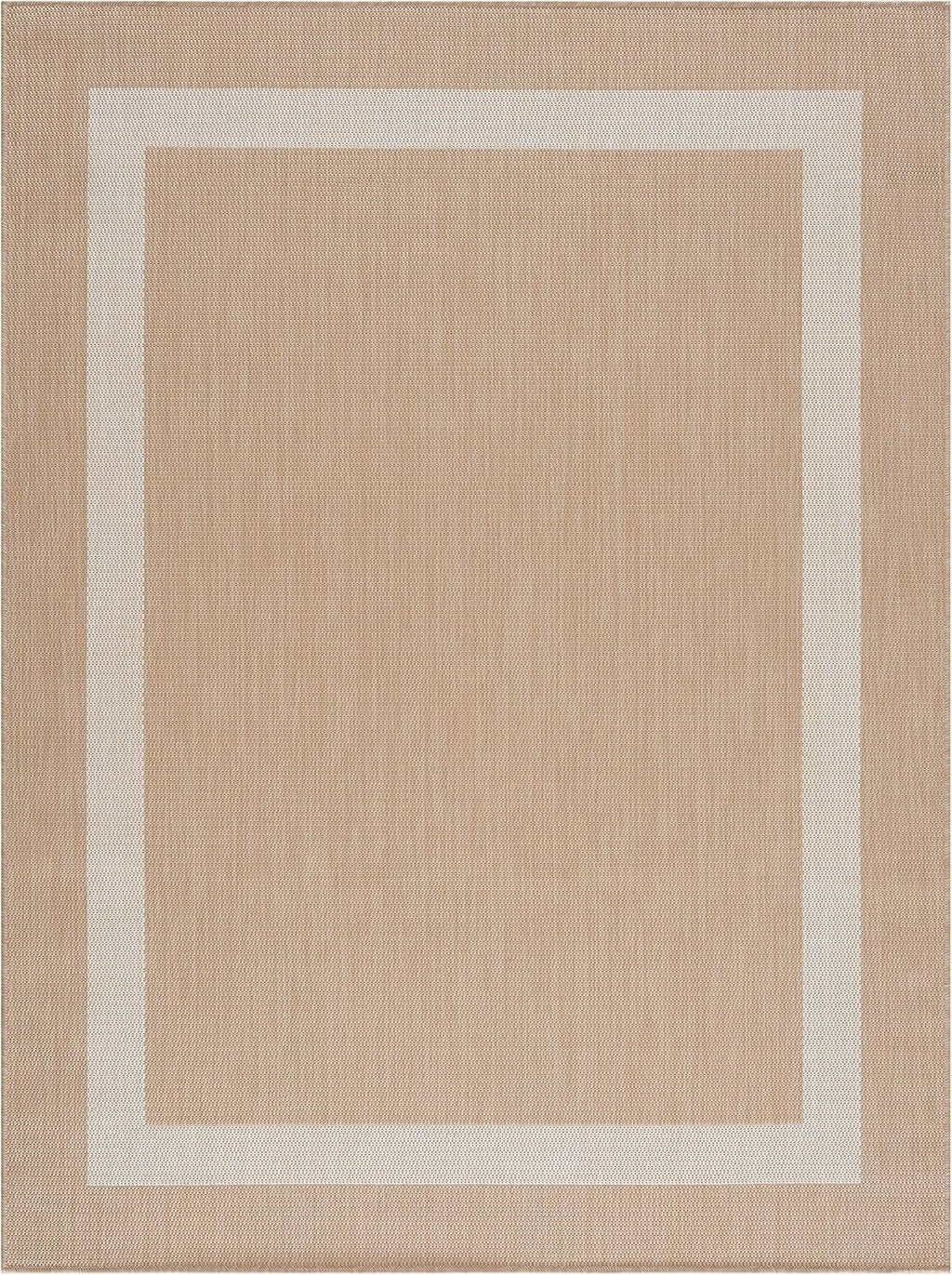 CAMILSON Outdoor Rug 9x12, Large Modern Outside Rugs for Patios Porches Waterproof Durable Washable Non-Shedding, Easy-to-Clean Indoor Outdoor Area Carpet (9 x 12, Bordered - Beige/White)