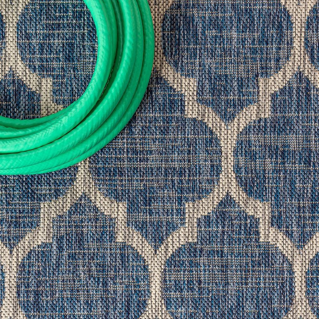 Eyely BMS109D-210 Santa Monica Trebol Moroccan Trellis Textured Weave Indoor/Outdoor Runner Rug Coastal;Bohemian, Bedroom, Backyard, Patio, Easy-Cleaning, Non-Shedding, 2 X 10, Navy/Gray