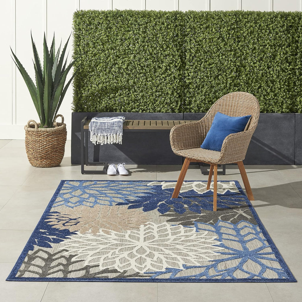 Nourison Home Aloha 5'3" x 7'5" Fabric Indoor/Outdoor Rug in Blue/Multi-Color