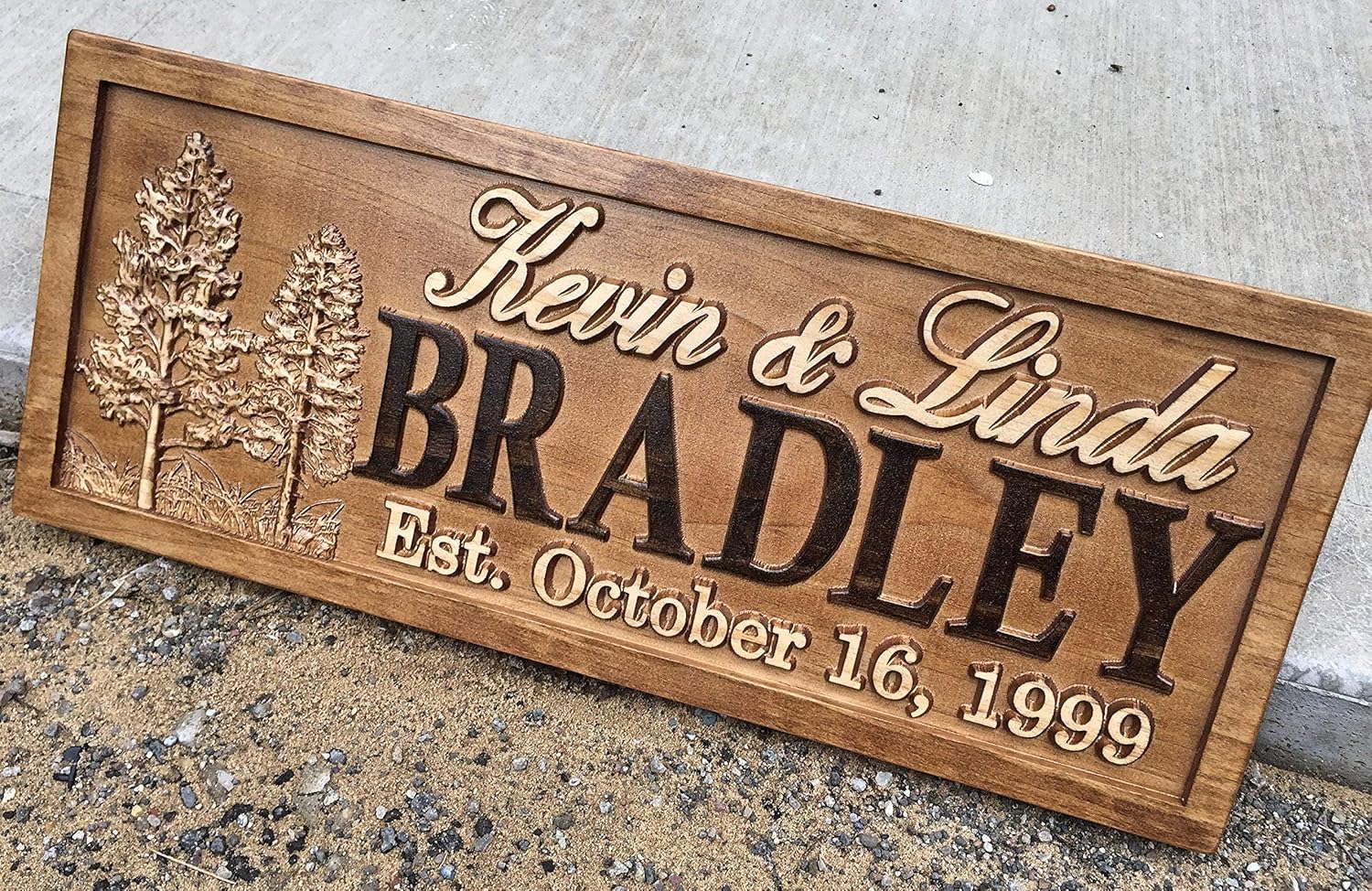 Rustic Wedding Signs Wood Wall Art Personalized Couples Gift Ideas Family Last Name Custom Name Sign Lakehouse Hunting Lodge Home Decor Tree Carved Wooden Cabin 5 Year Anniversary