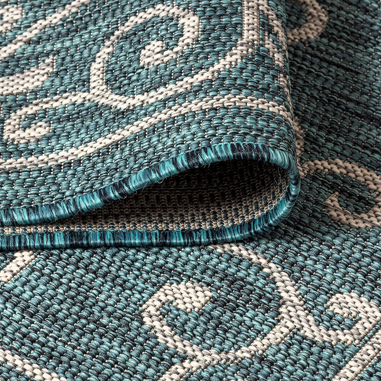 JONATHAN Y SMB106F-6SQ Charleston Vintage Filigree Textured Weave Teal/Gray 6' Square Indoor/Outdoor Area Rug, Pet Friendly, Non-Shedding, Stain Resistant, Easy-Cleaning for Backyard, Patio, Porch