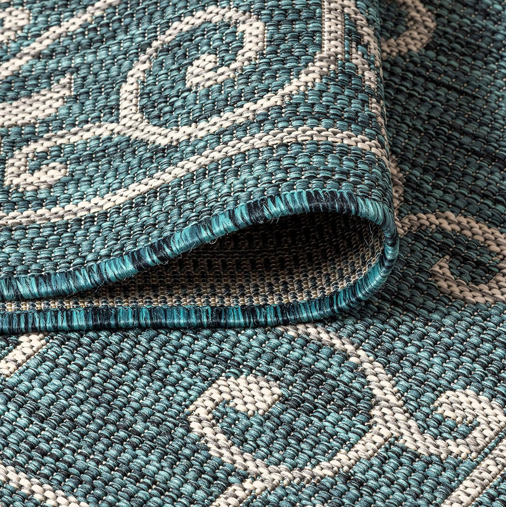JONATHAN Y SMB106F-5R Charleston Vintage Filigree Textured Weave Indoor Outdoor Area Rug Classic Coastal Easy-Cleaning Bedroom Kitchen Backyard Patio Non Shedding, 5' Round, Teal/Gray