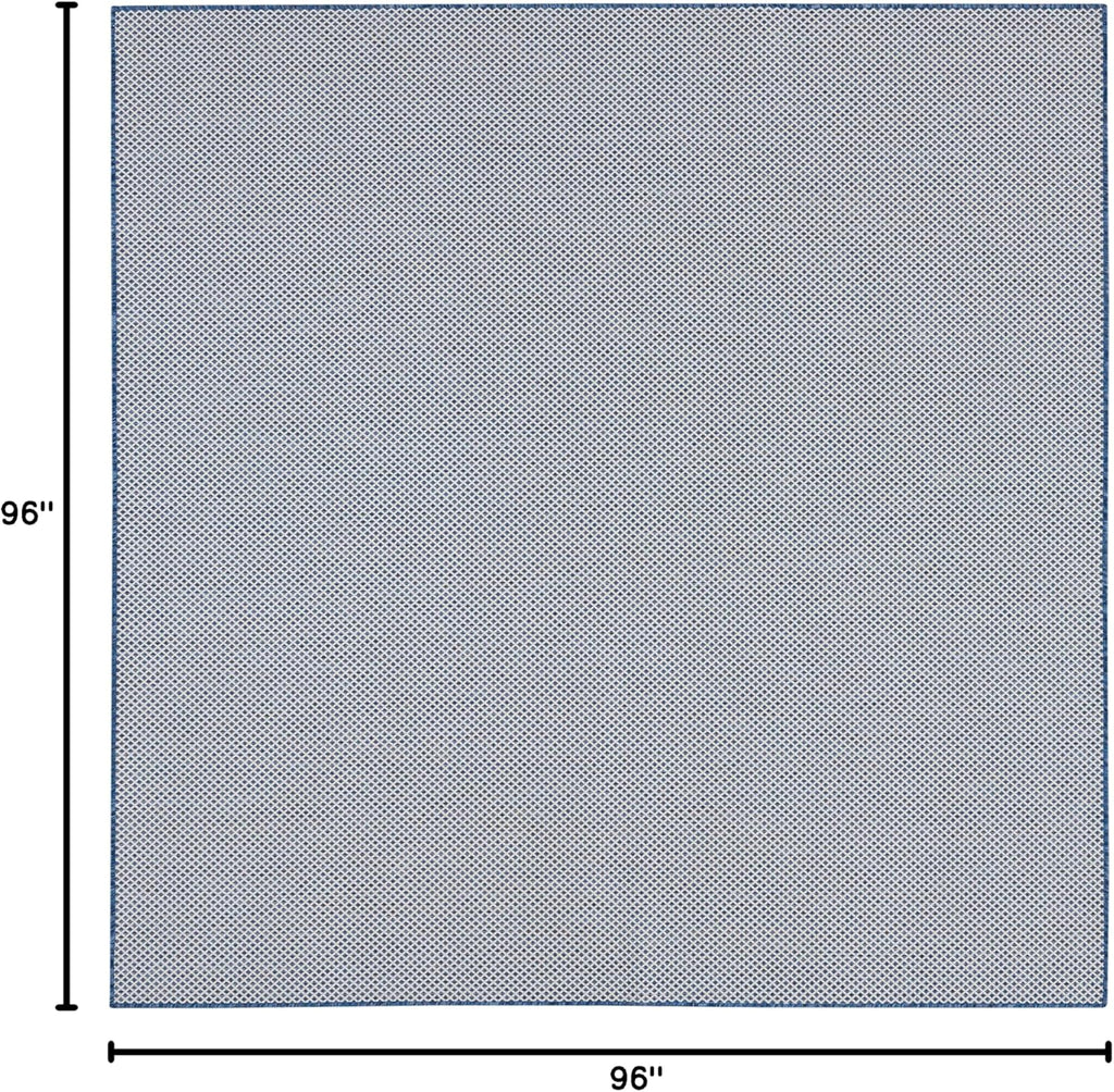 Nourison Home Courtyard Indoor/Outdoor Ivory Blue 8' x Square Area Rug, Easy Cleaning, Non Shedding, Bed Room, Living Room, Dining Room, Backyard, Deck, Patio (8 Square)