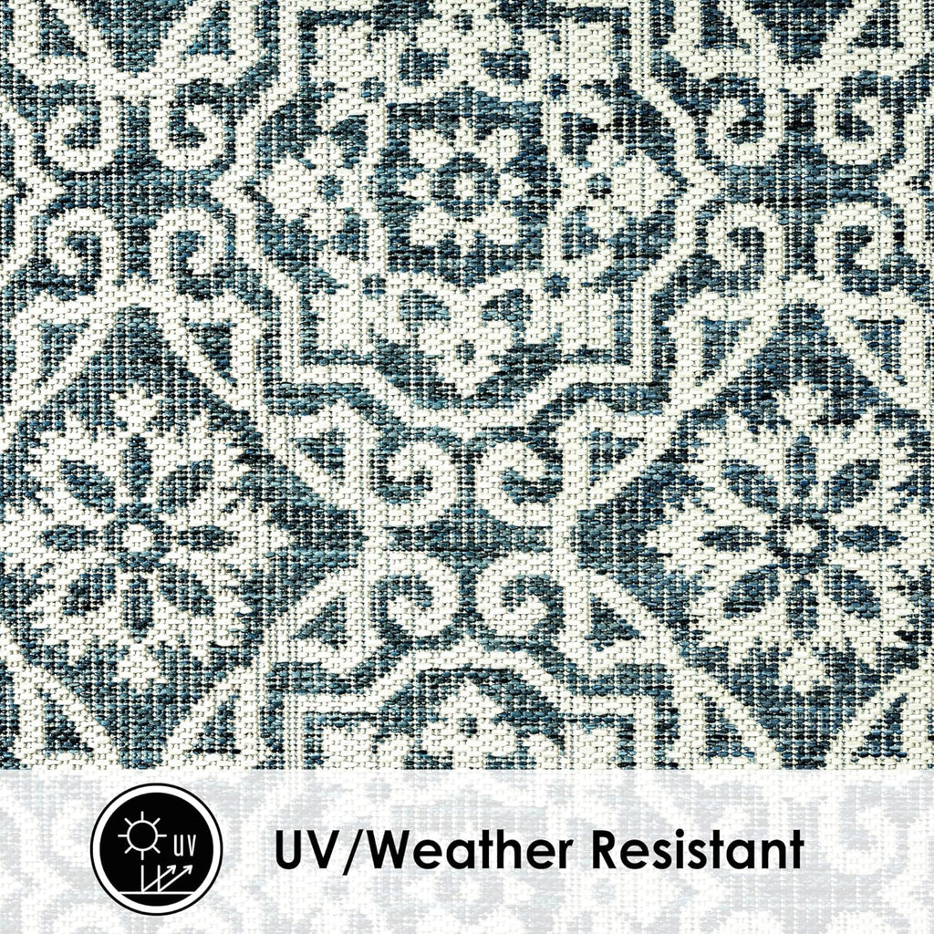 Nicole Miller New York Patio Country Julia Transitional Geometric Indoor/Outdoor Area Rug, Blue/White, 5'2"x7'2"