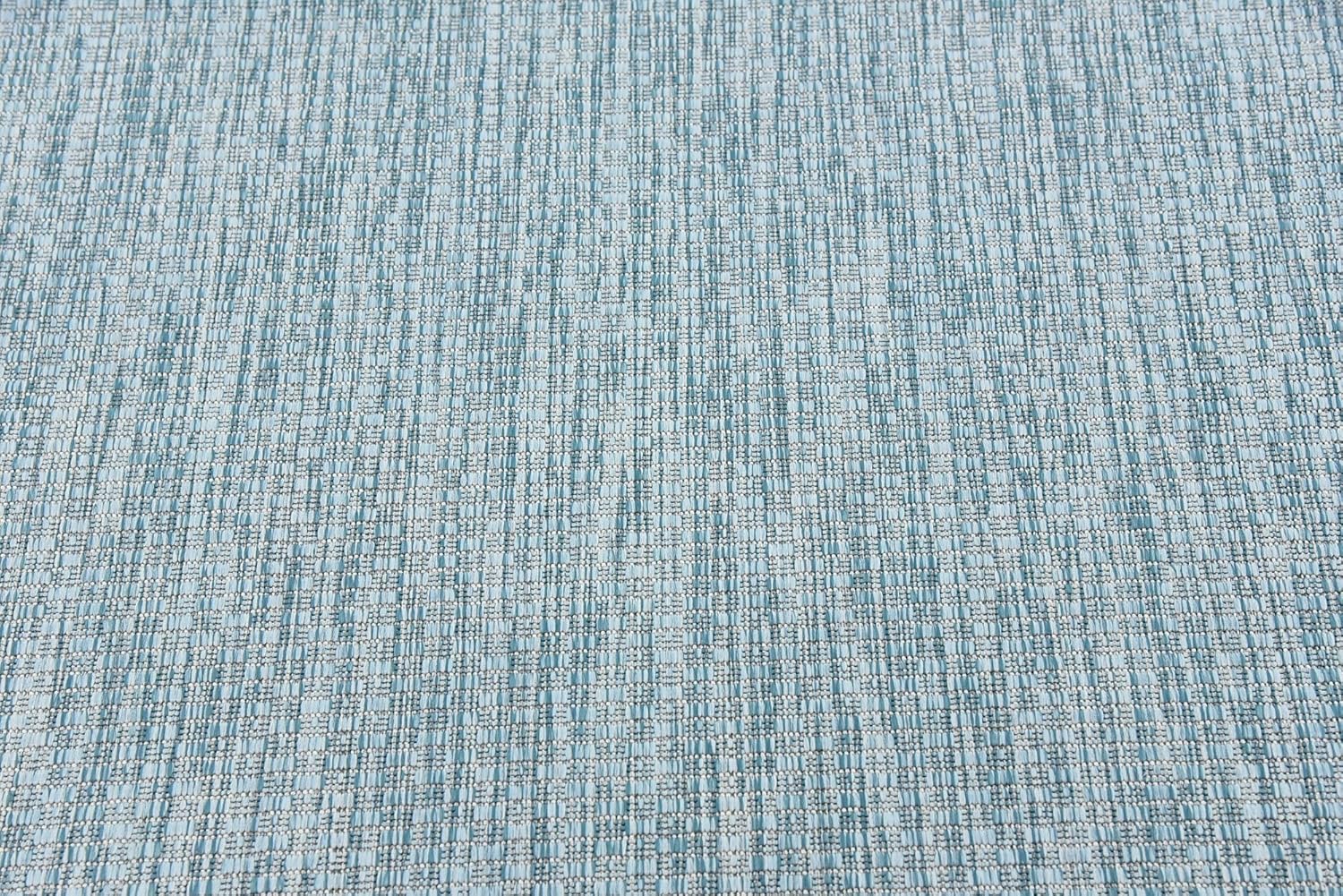 Unique Loom Collection Casual Transitional Solid Heathered Indoor/Outdoor Flatweave Area Rug (4' 1" x 6' 1" Rectangle, Aquamarine/Ivory)
