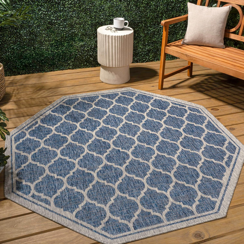 Eyely BMS109D-5TGN Trebol Moroccan Trellis Textured Weave Navy/Gray 5' Octagon Indoor/Outdoor Area Rug, Navy/Gray, 5' Octagon, Indoor/Outdoor, Area Rug