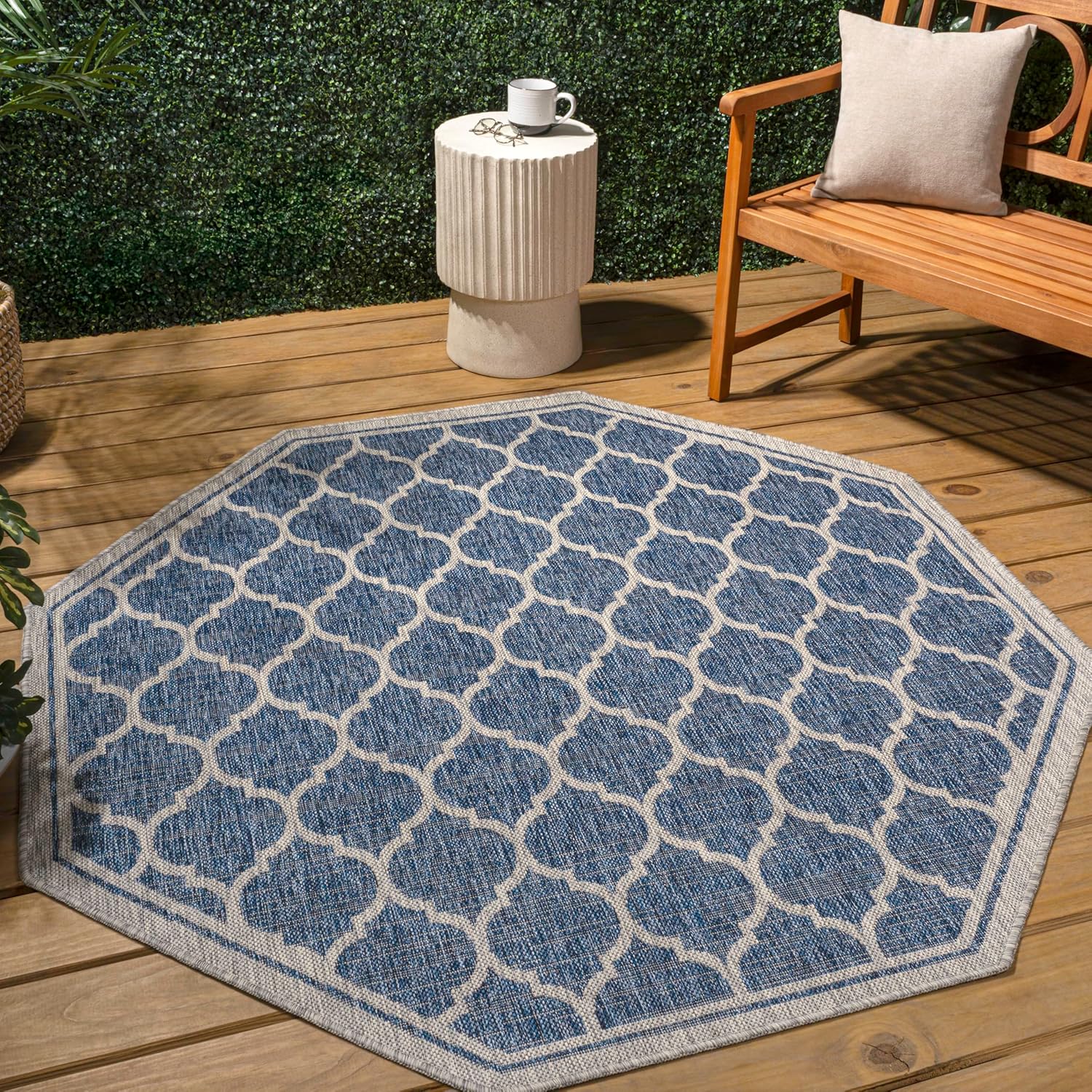 Eyely BMS109D-8TGN Trebol Moroccan Trellis Textured Weave Navy/Gray 8' Octagon Indoor/Outdoor Area Rug, Navy/Gray, 8' Octagon, Indoor/Outdoor, Area Rug