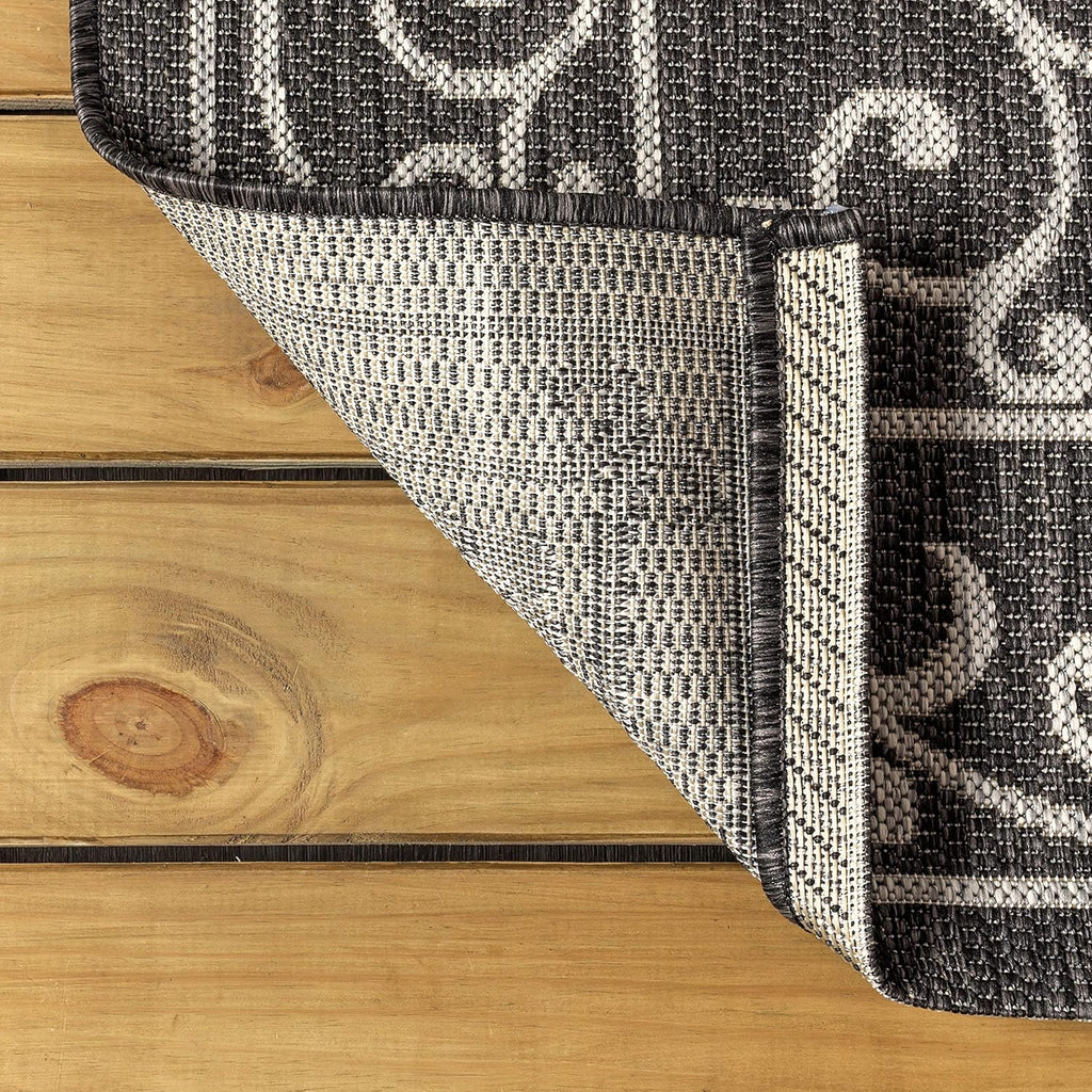 JONATHAN Y SMB106G-5R Charleston Vintage Filigree Textured Weave Black/Gray 5' Round Indoor/Outdoor Area Rug, Pet Friendly, Non-Shedding, Stain Resistant, Easy-Cleaning for Backyard, Patio, Porch