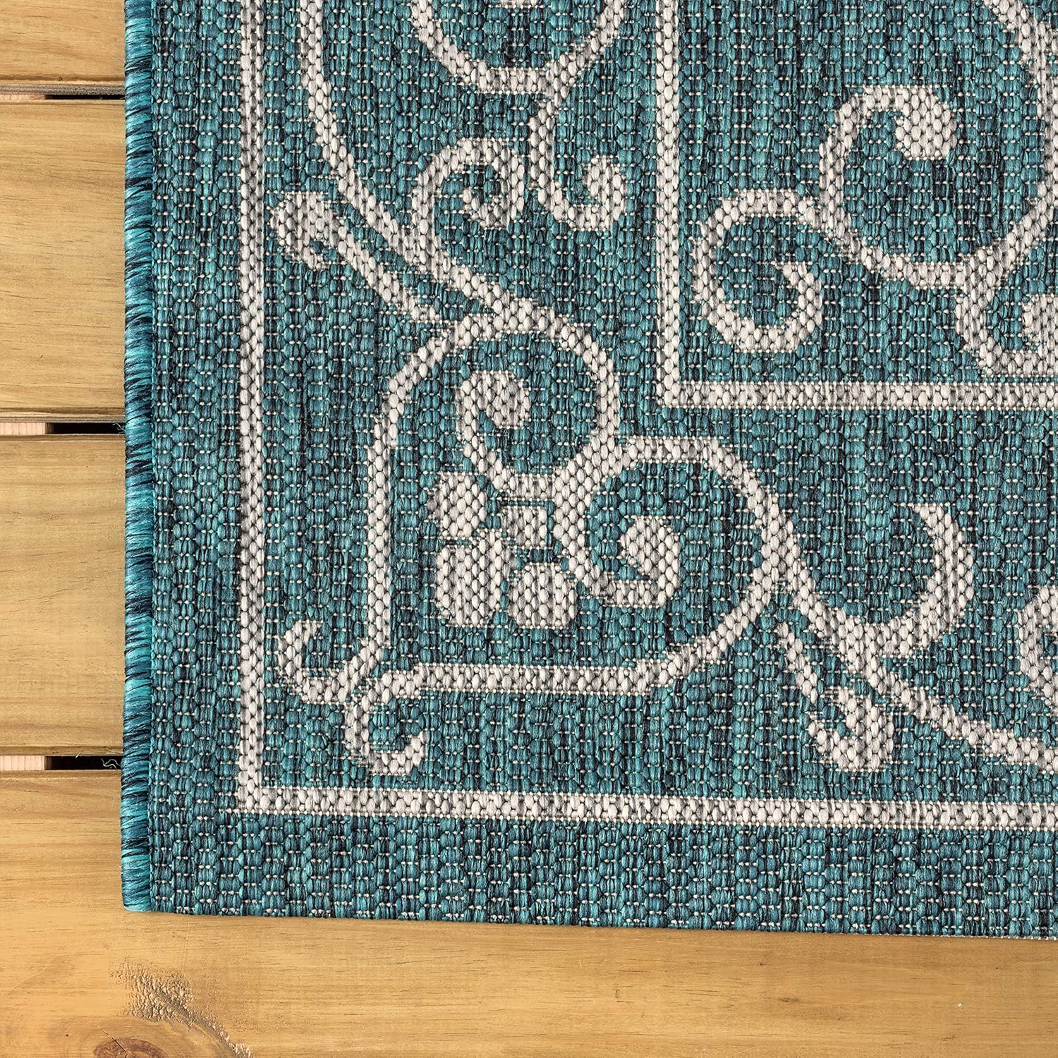 JONATHAN Y SMB106F-8SQ Charleston Vintage Filigree Textured Weave Teal/Gray 8' Square Indoor/Outdoor Area Rug, Pet Friendly, Non-Shedding, Stain Resistant, Easy-Cleaning for Backyard, Patio, Porch