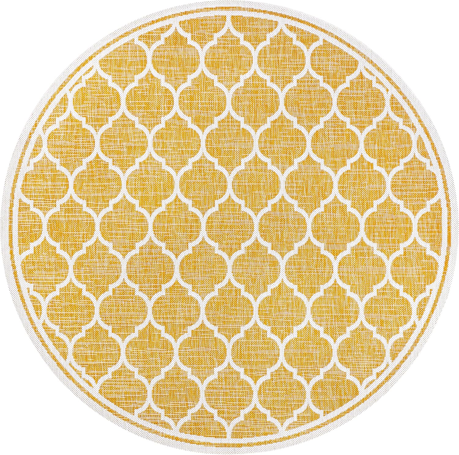 Eyely BMS109F-5R Santa Monica Trebol Moroccan Trellis Textured Weave Indoor/Outdoor Area Rug Coastal;Bohemian, Bedroom, Backyard, Patio, Easy-Cleaning, Non-Shedding, 5' Round, Yellow/Cream