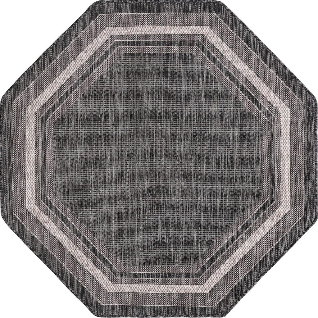 Unique Loom Outdoor Border Collection Area Rug - Soft Border (5' 3" Octagon, Black/ Ivory)