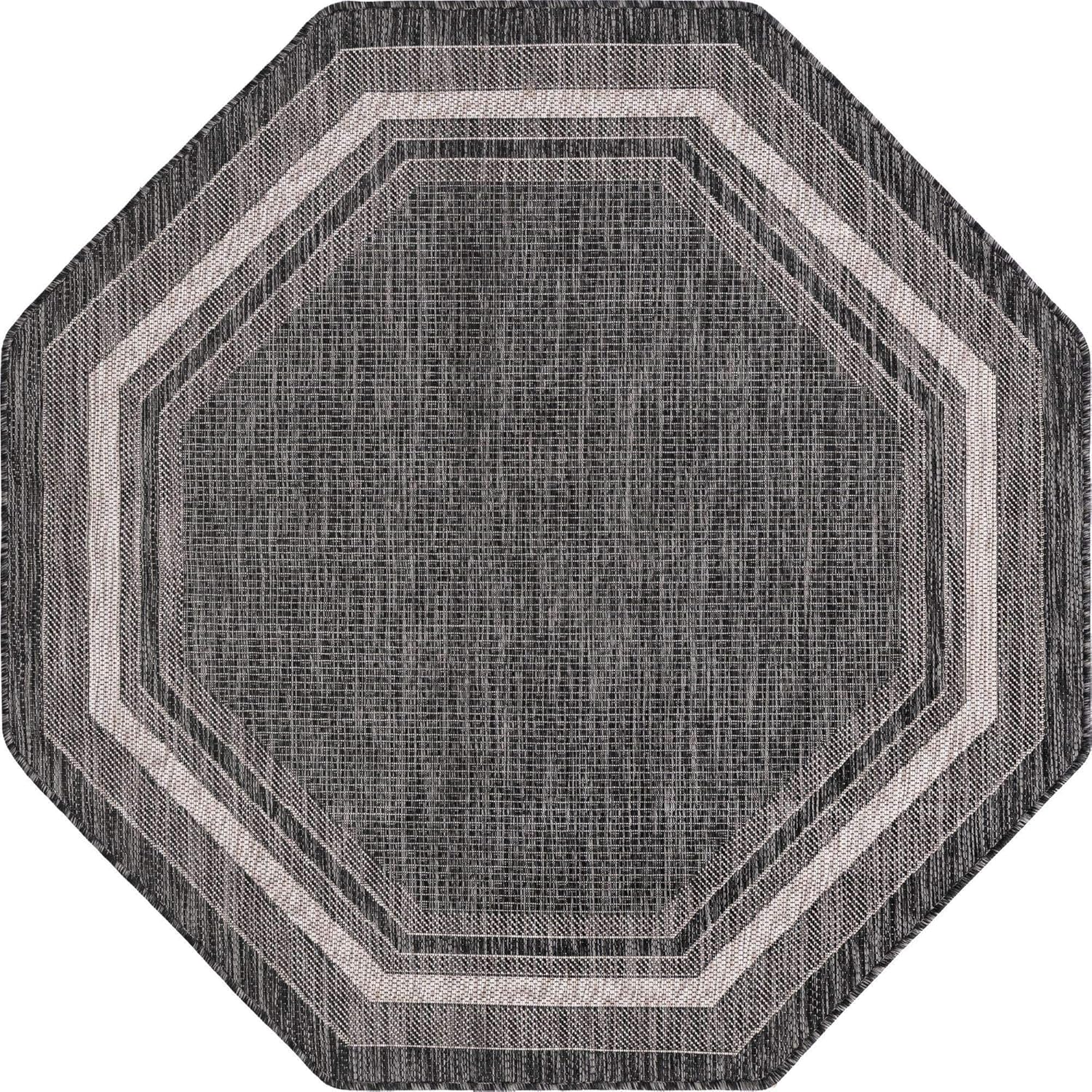 Unique Loom Outdoor Border Collection Area Rug - Soft Border (5' 3" Octagon, Black/ Ivory)