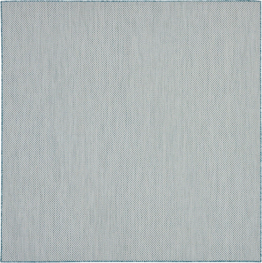 Nourison Home Courtyard Indoor/Outdoor Ivory/Aqua 8' x Square Area Rug, Easy Clean, Non Shedding, Bed Room, Living Room, Dining Room, Backyard, Deck, Patio (8 Square)
