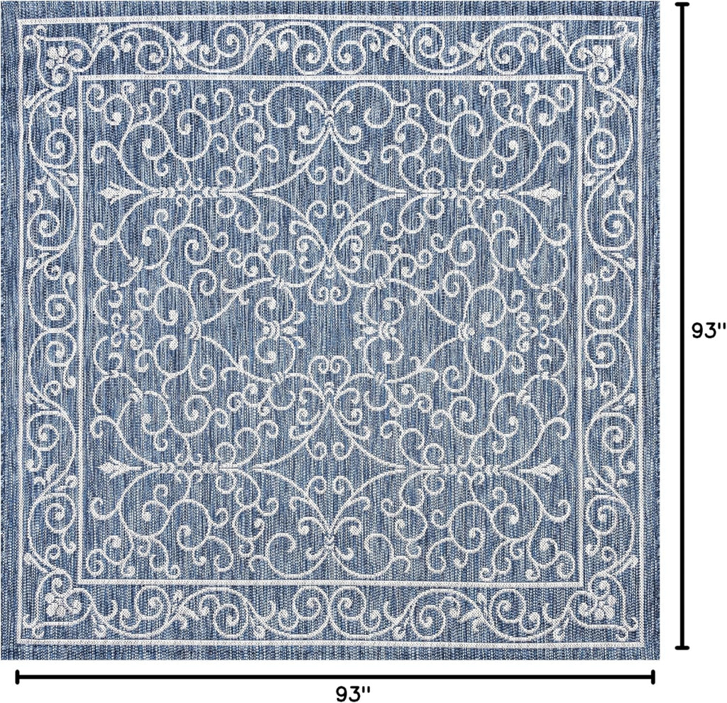 JONATHAN Y SMB106D-8SQ Charleston Vintage Filigree Textured Weave Navy/Gray 8' Square Indoor/Outdoor Area Rug, Pet Friendly, Non-Shedding, Stain Resistant, Easy-Cleaning for Backyard, Patio, Porch