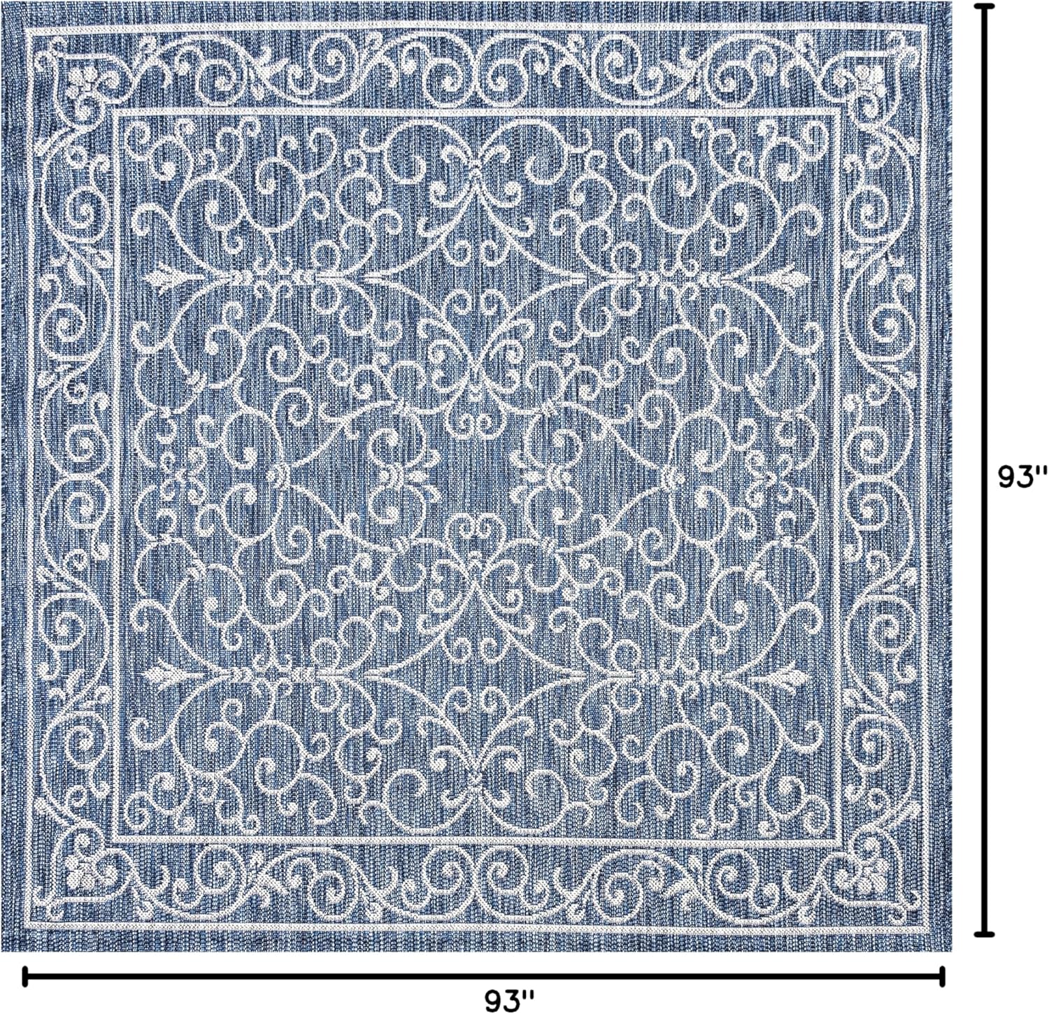 JONATHAN Y SMB106D-8SQ Charleston Vintage Filigree Textured Weave Navy/Gray 8' Square Indoor/Outdoor Area Rug, Pet Friendly, Non-Shedding, Stain Resistant, Easy-Cleaning for Backyard, Patio, Porch