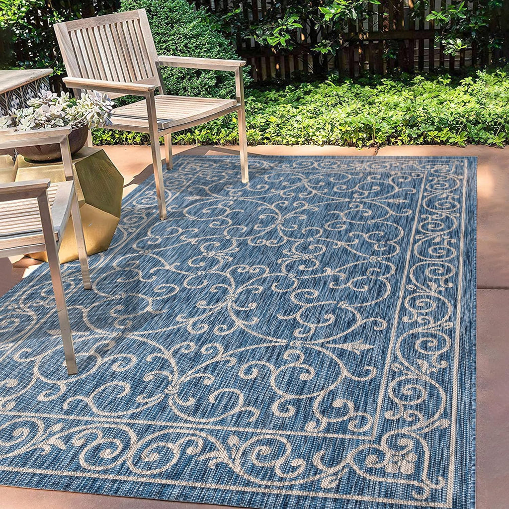 JONATHAN Y SMB106D-8 Charleston Vintage Filigree Textured Weave Indoor/Outdoor Navy/Gray 8 ft. x 10 ft. Area Rug, Classic,Easy Cleaning,HighTraffic,LivingRoom,Backyard, Non Shedding