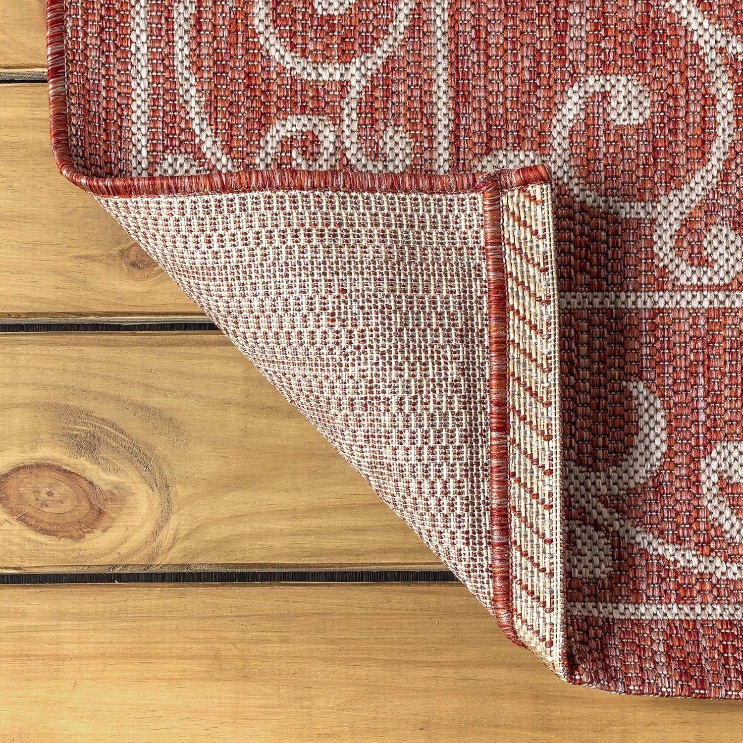 JONATHAN Y SMB106B-9R Charleston Vintage Filigree Textured Weave Red/Beige 9' Round Indoor/Outdoor Area Rug, Pet Friendly, Non-Shedding, Stain Resistant, Easy-Cleaning for Backyard, Patio, Porch