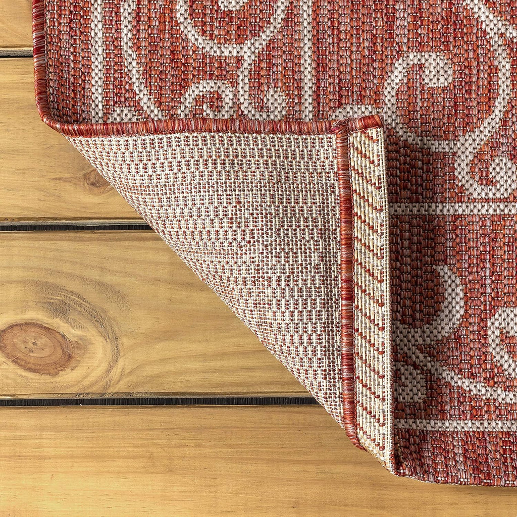 JONATHAN Y SMB106B-8SQ Charleston Vintage Filigree Textured Weave Red/Beige 8' Square Indoor/Outdoor Area Rug, Pet Friendly, Non-Shedding, Stain Resistant, Easy-Cleaning for Backyard, Patio, Porch