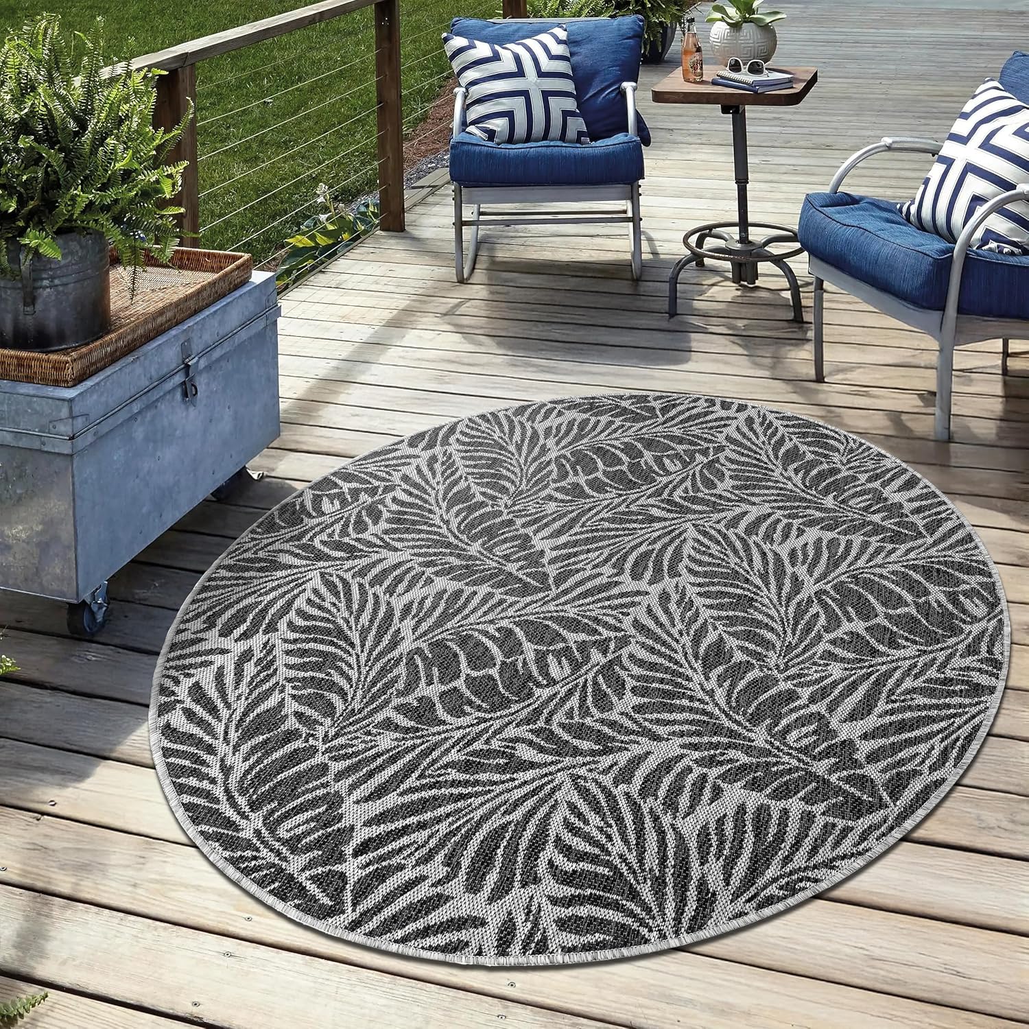 Keen Home Design Terrace Outdoor Round Rug - 8ft Round Washable Indoor/Outdoor Rug for Patio, Kitchen, Balcony, Beach, Garden, Deck and Porch, Size: 7'7" Round