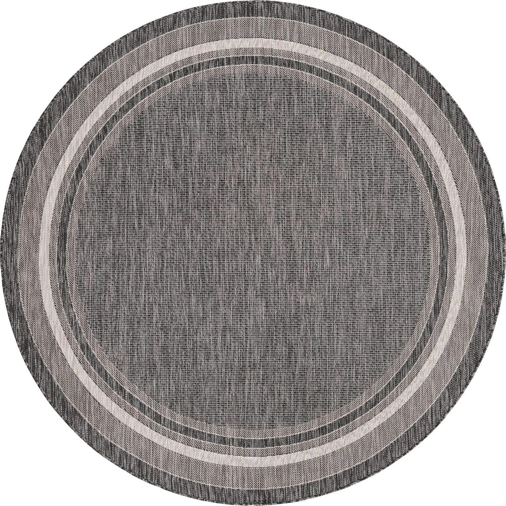 Unique Loom Outdoor Border Collection Area Rug - Soft Border (5' 3" Round, Black/ Ivory)