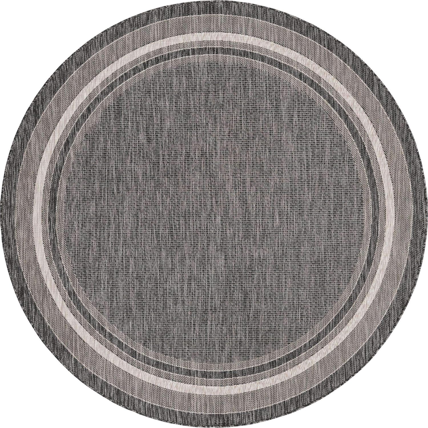 Unique Loom Outdoor Border Collection Area Rug - Soft Border (5' 3" Round, Black/ Ivory)