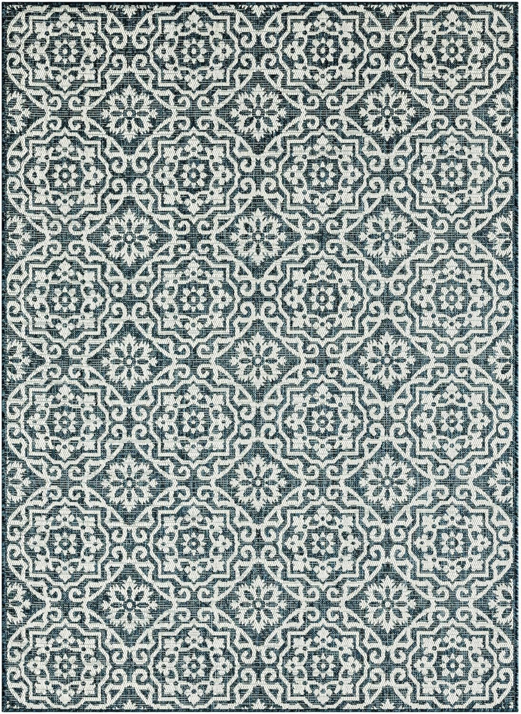 Nicole Miller New York Patio Country Julia Transitional Geometric Indoor/Outdoor Area Rug, Blue/White, 5'2"x7'2"