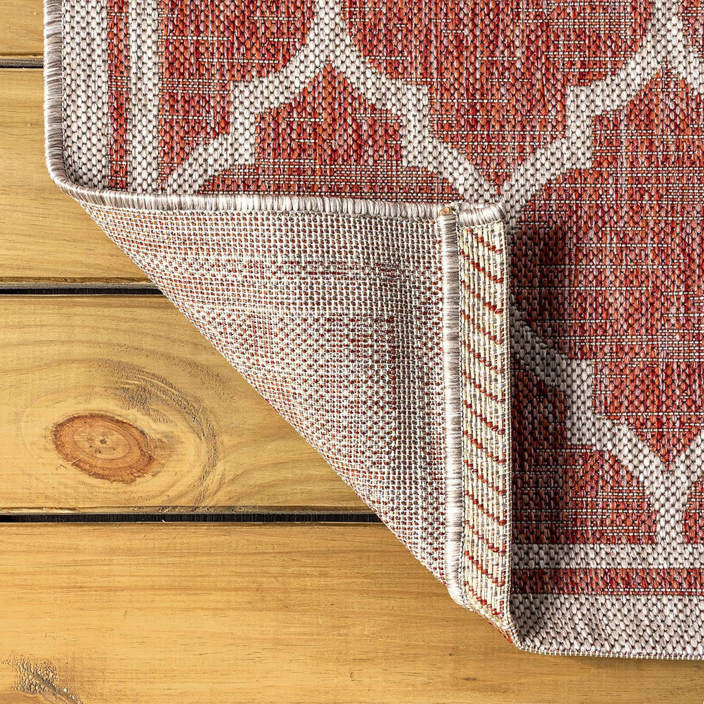 Eyely BMS109C-210 Santa Monica Trebol Moroccan Trellis Textured Weave Indoor/Outdoor Runner Rug Coastal;Bohemian, Bedroom, Backyard, Patio, Easy-Cleaning, Non-Shedding, 2 X 10, Red/Beige