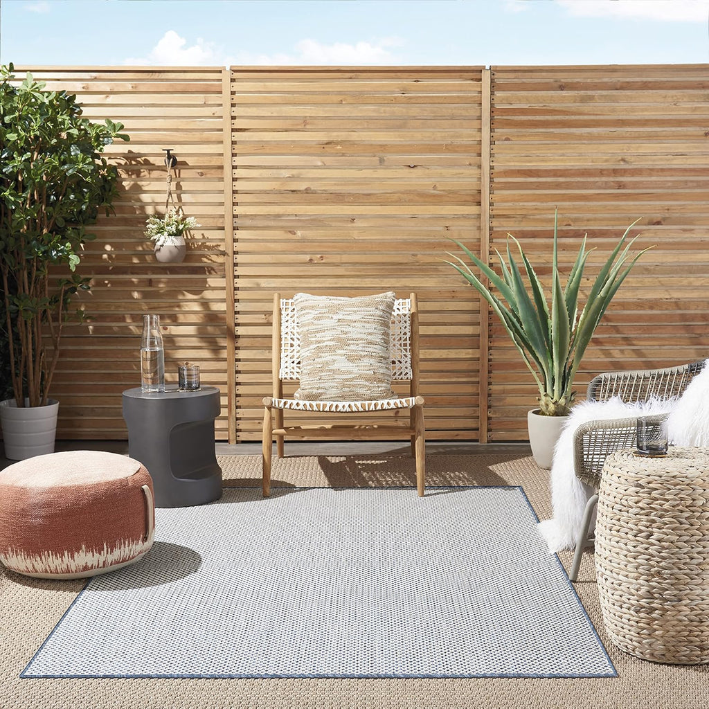 Nourison Home Courtyard 60" x 84" Fabric Indoor/Outdoor Rug in Ivory Blue