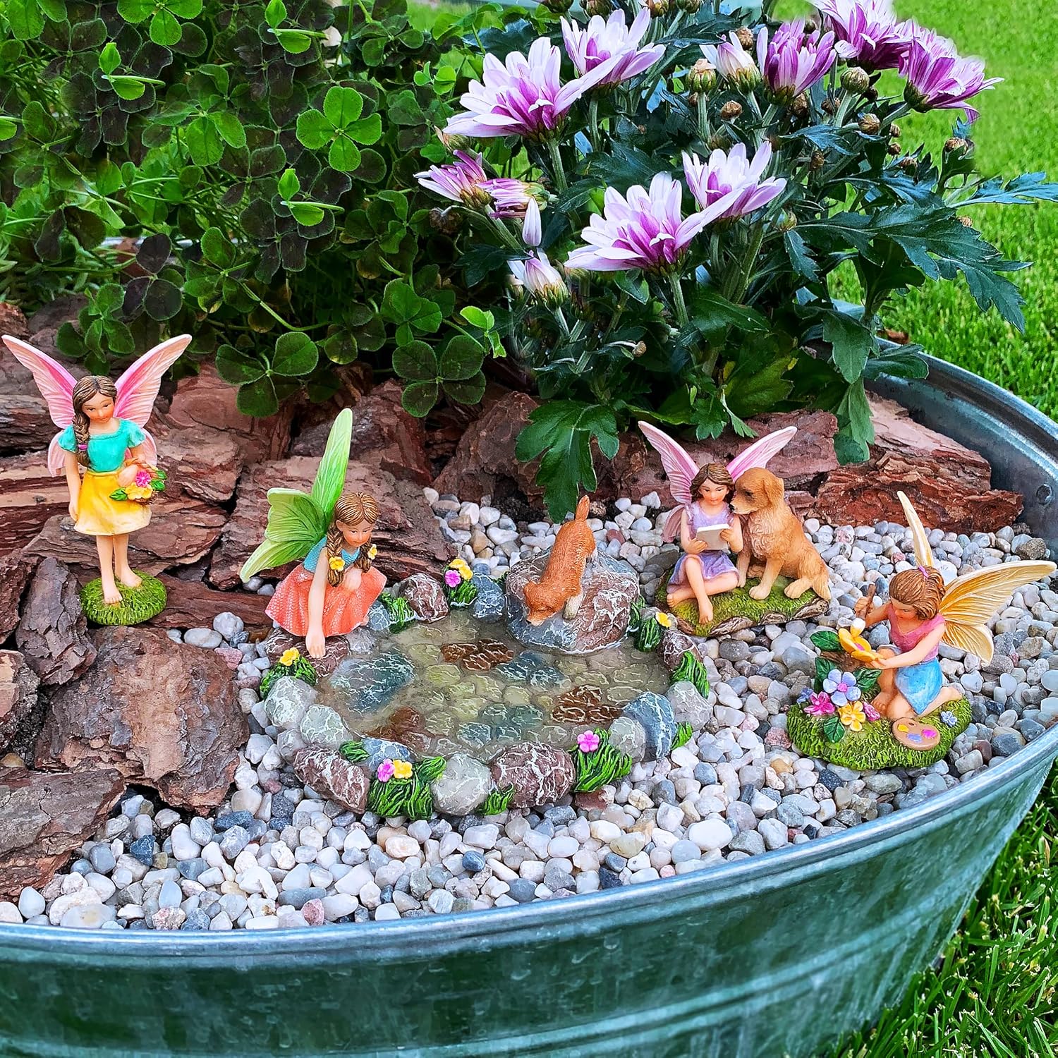 Mood Lab Fairy Garden Miniature Pond Kit - Figurines & Accessories Set of 5 pcs - Outdoor or House Decor