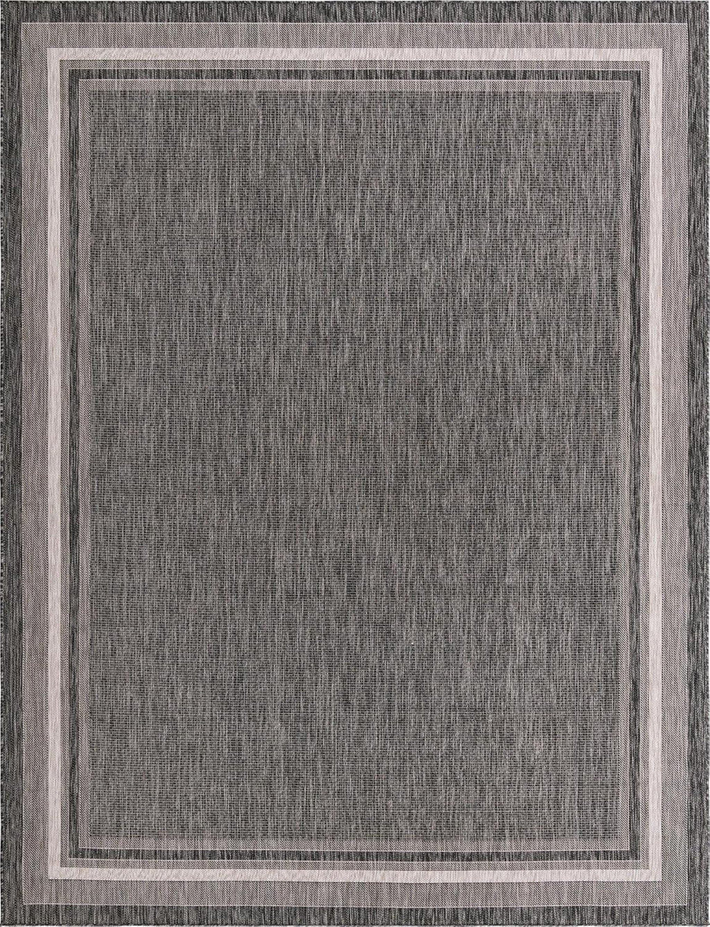 Unique Loom Outdoor Border Collection Area Rug - Soft Border (10' x 13' Rectangle, Black/ Ivory)
