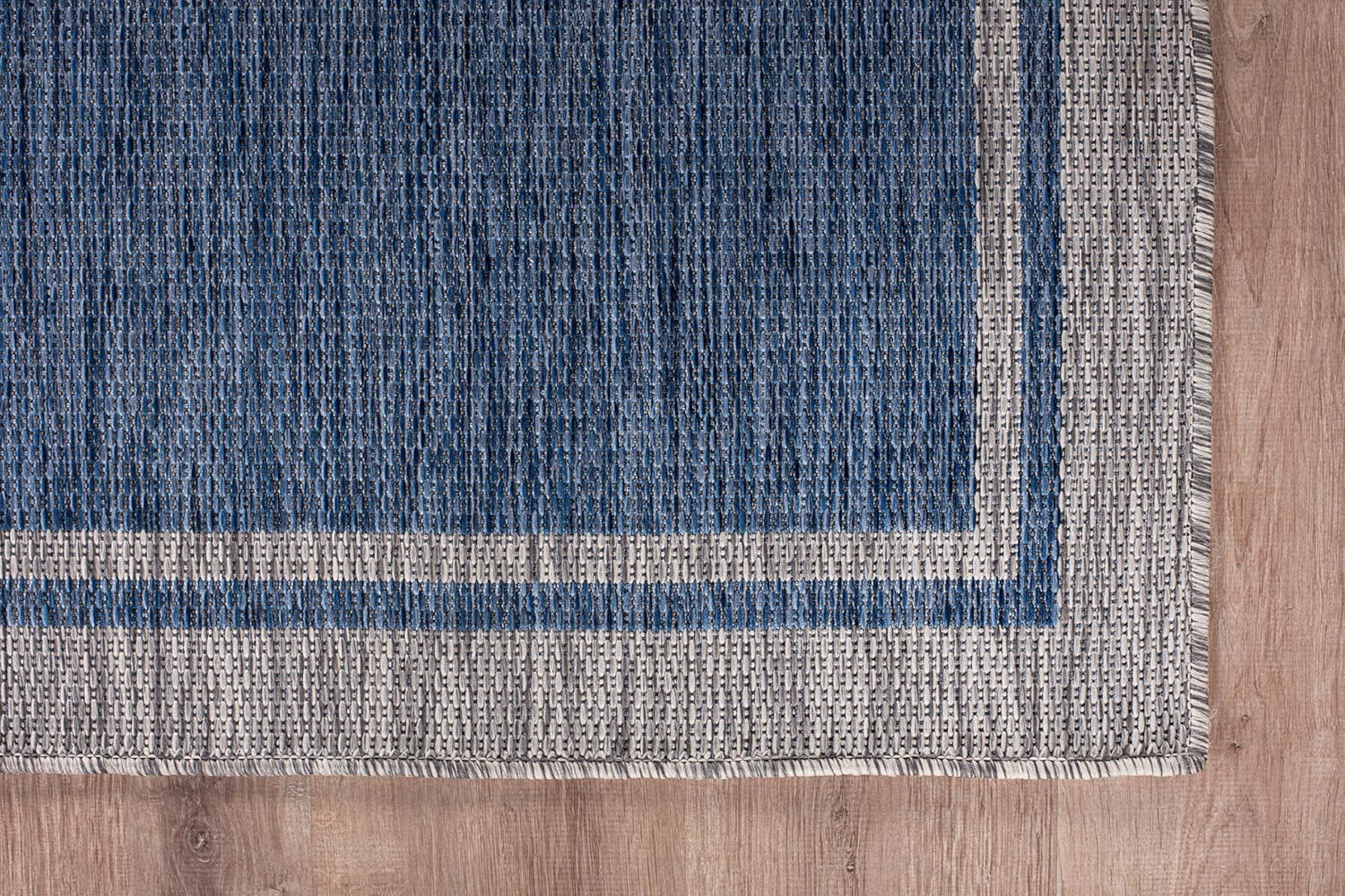 CAMILSON Outdoor Rug, 6x9 Bordered Navy Blue Gray Modern Area Rugs for Indoor and Outdoor Patios, Porches Waterproof Washable Porch Deck Outside Carpet (Bordered Navy, 6 x 9)