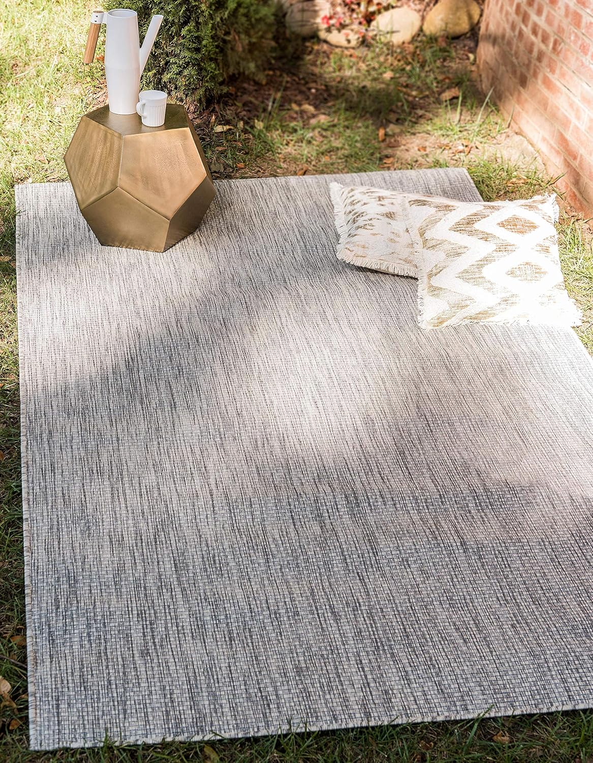Unique Loom Collection Casual Transitional Solid Heathered Indoor/Outdoor Flatweave Area Rug (7' 1" x 10' Rectangle, Light Gray/Ivory)