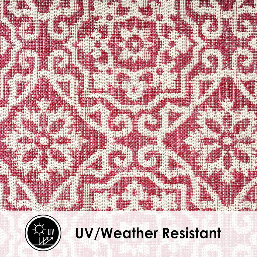 Nicole Miller New York Patio Country Julia Transitional Geometric Indoor/Outdoor Area Rug, Pink/Ivory, 6'6"x9'2"